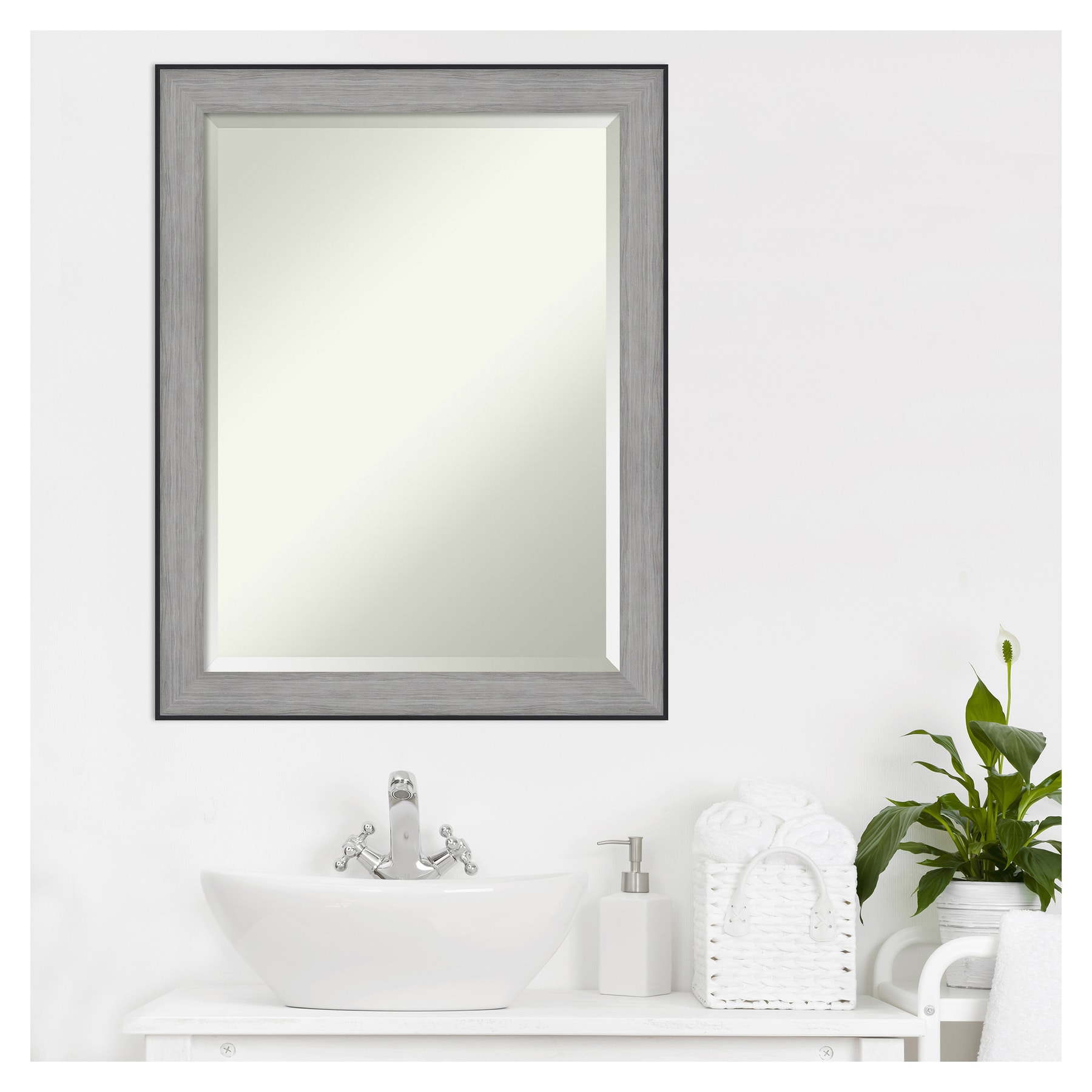 Amanti Art Outline Grey Frame 21.5-in x 27.5-in Bathroom Vanity Mirror ...