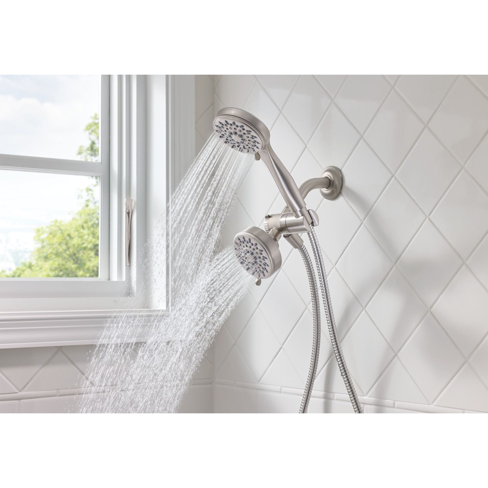 Brushed Nickel Multi-Head Handheld Shower with Pulse Jet