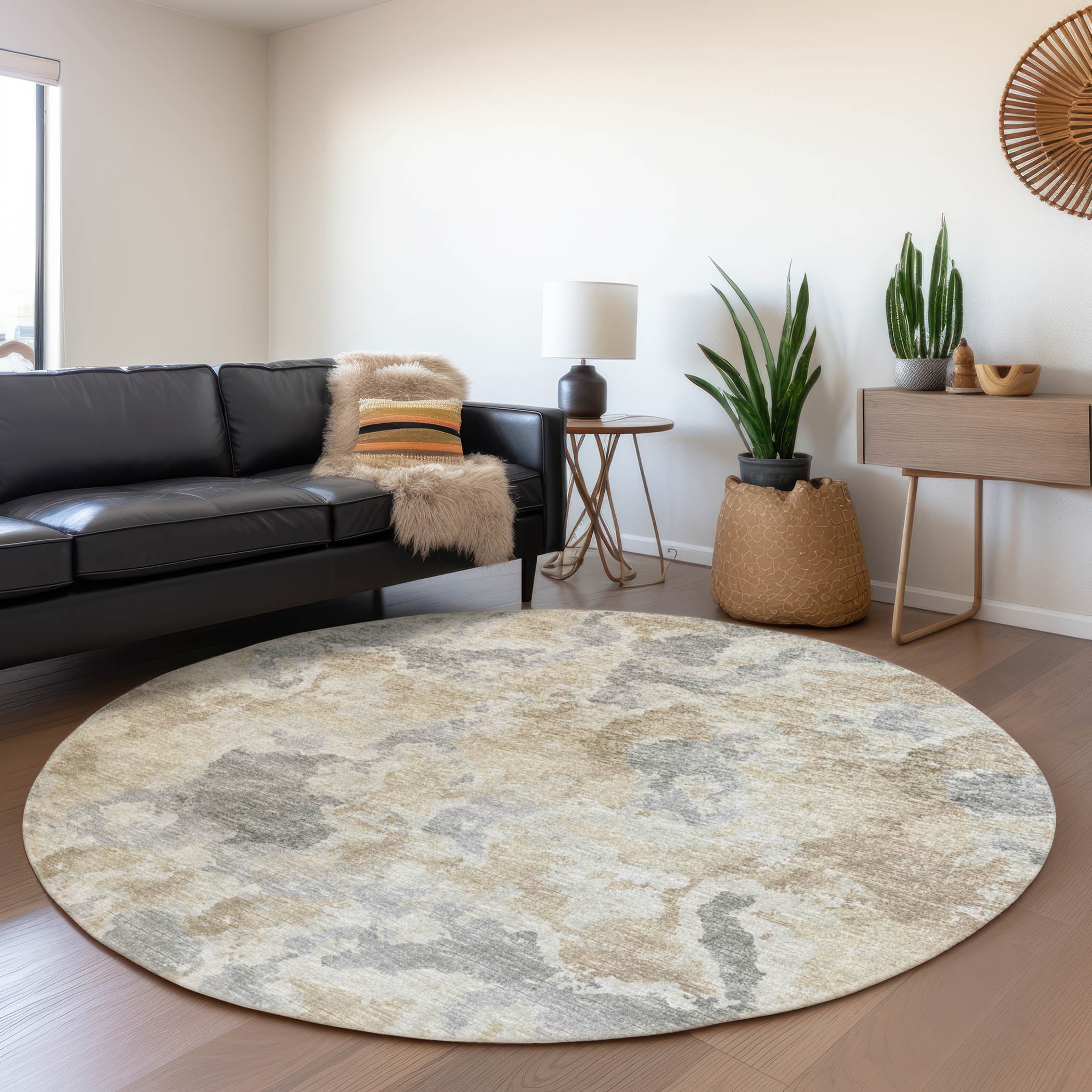 Addison Rugs AMF67BE8RO Mayfield AMF67BE 8 x 8 (ft) Loomed Polyester Beige Round Indoor Abstract Machine washable Area rug
