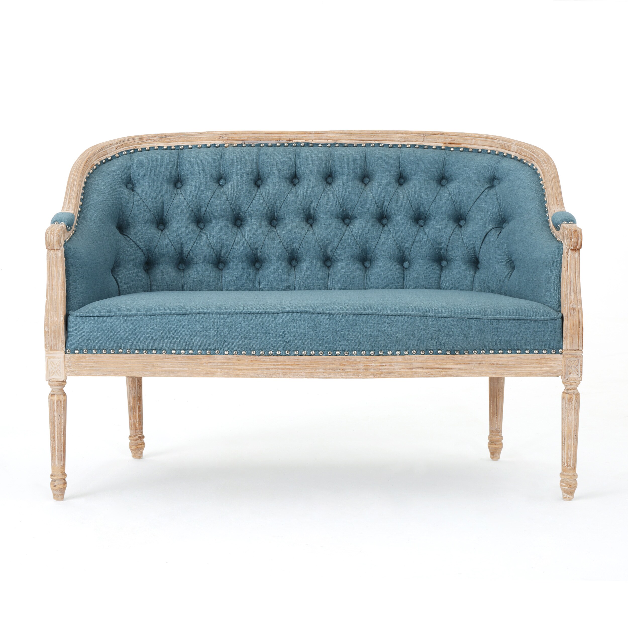 Best Selling Home Decor 303542 Faye 49.5-in Modern Blue and antique 2 -seater Loveseat