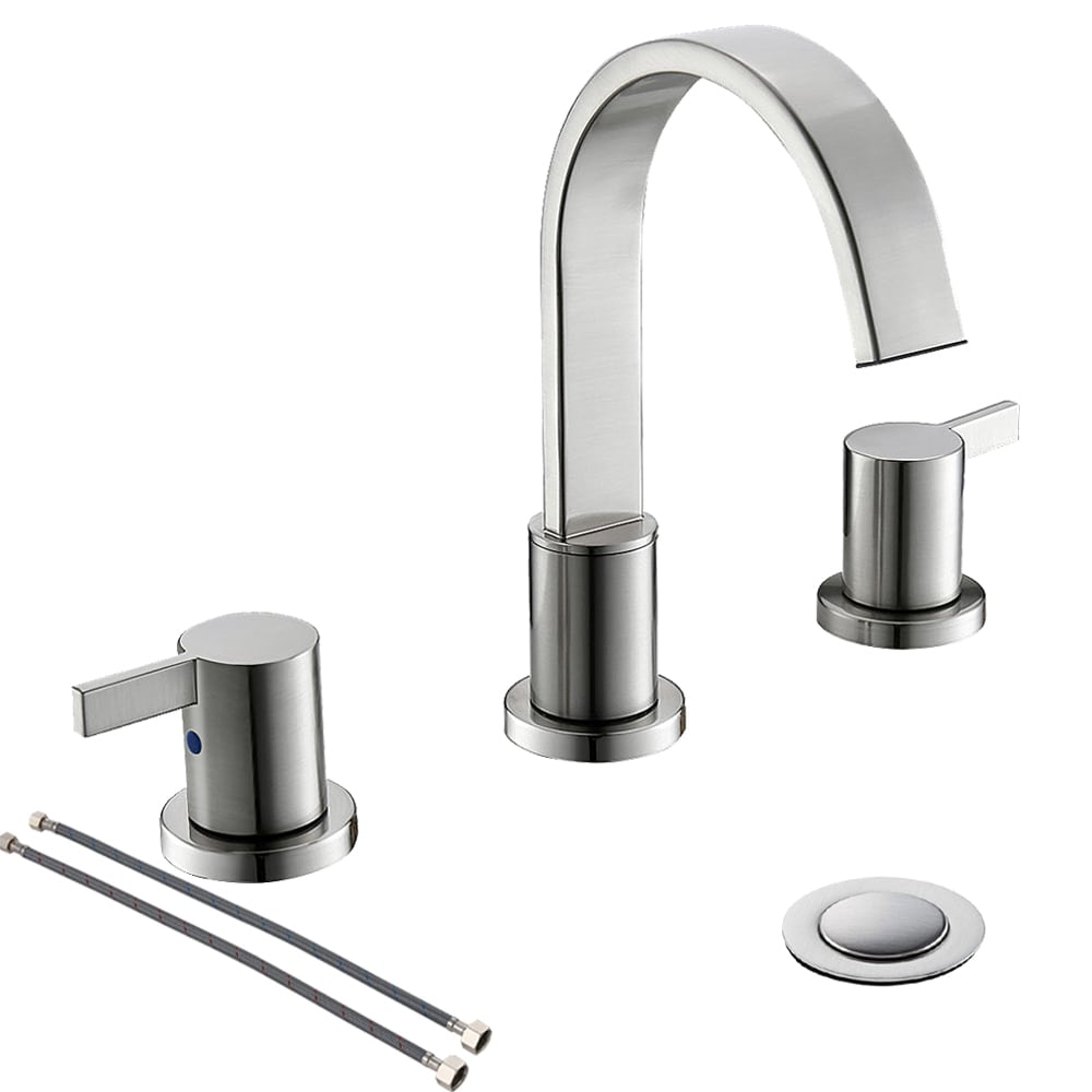 Brushed Nickel 8-in widespread 2-handle Bathroom Sink Faucet with Drain | - Phiestina LWWF040-1-BN