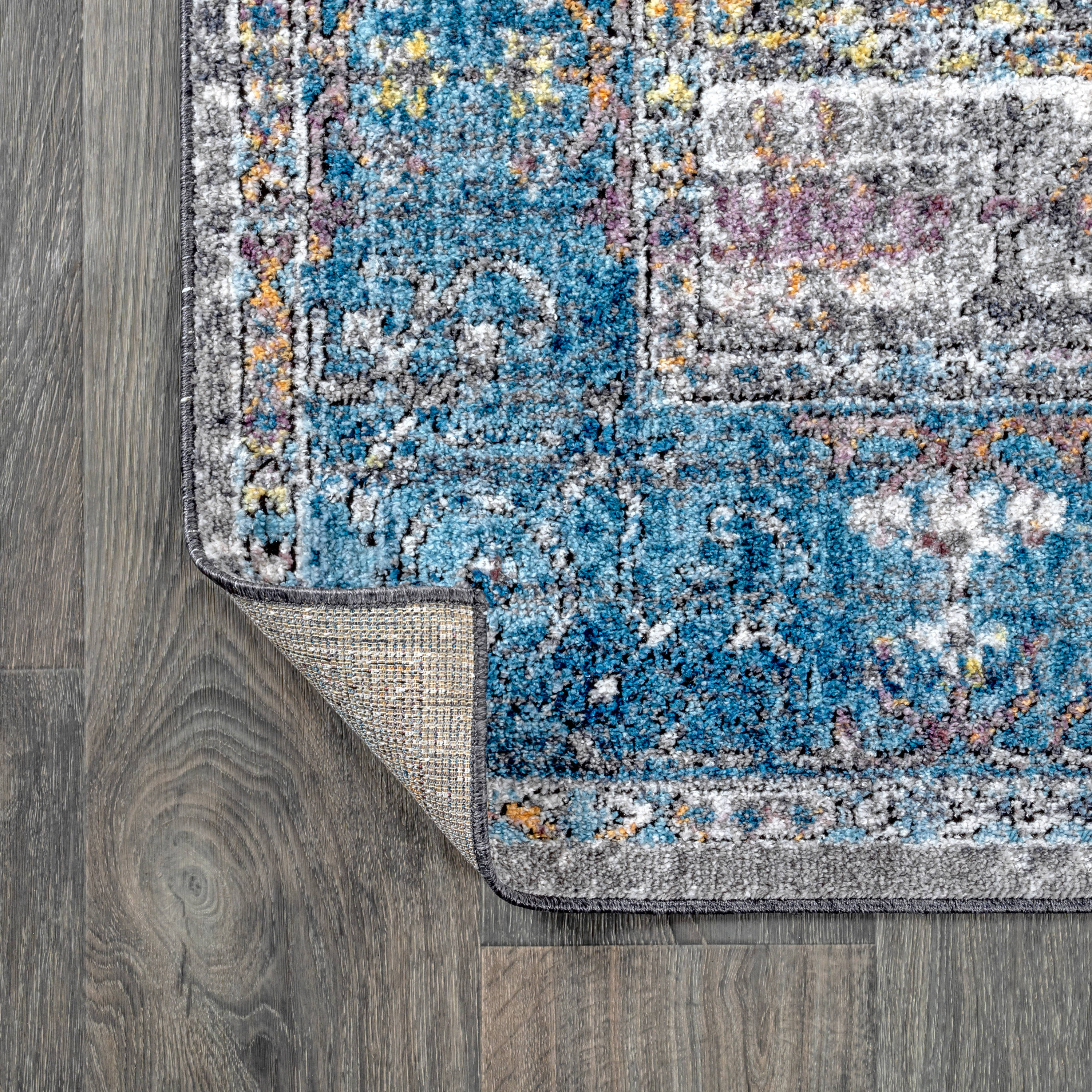 Anatolia Medallion Peacock Blue and Gray Easy-Care Area Rug