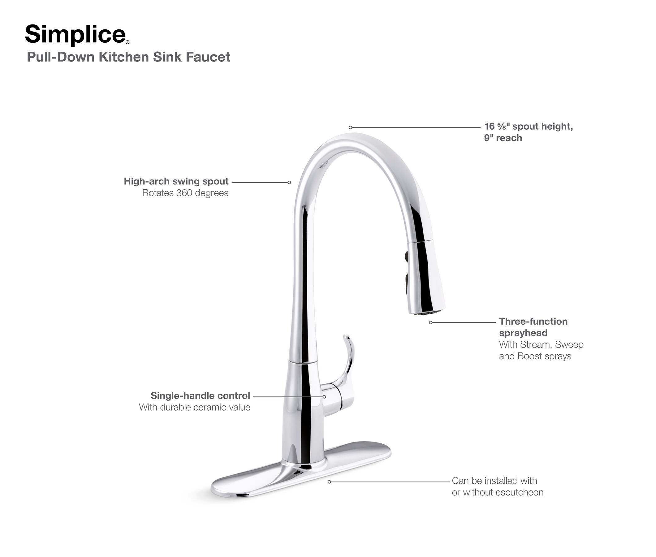 Vibrant Stainless Steel Single Handle Pull Down Kitchen Faucet
