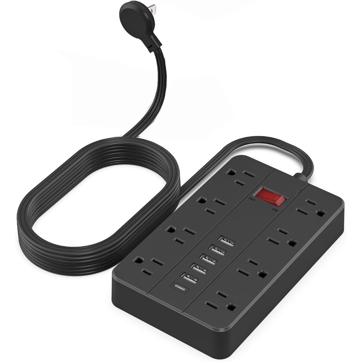 Jokupey 8 Outlet Power Strip with 10 Ft Extension Cord Widely Spaced AC ...