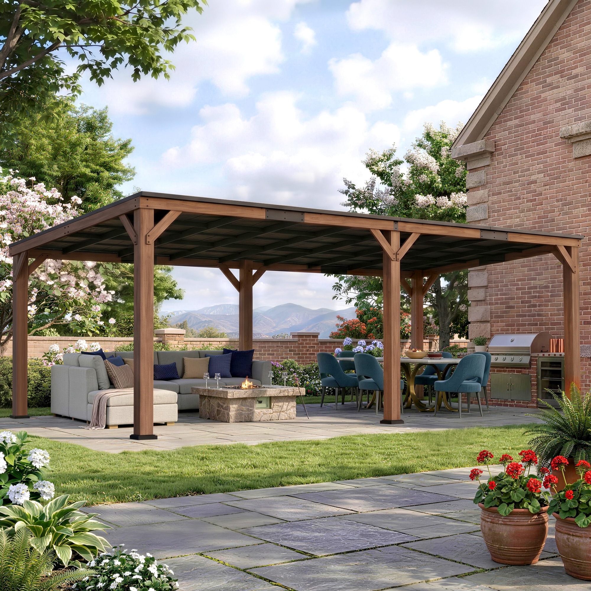 ELEVATE OUTDOORS Everwood Brown Gazebo with Hardtop Roof