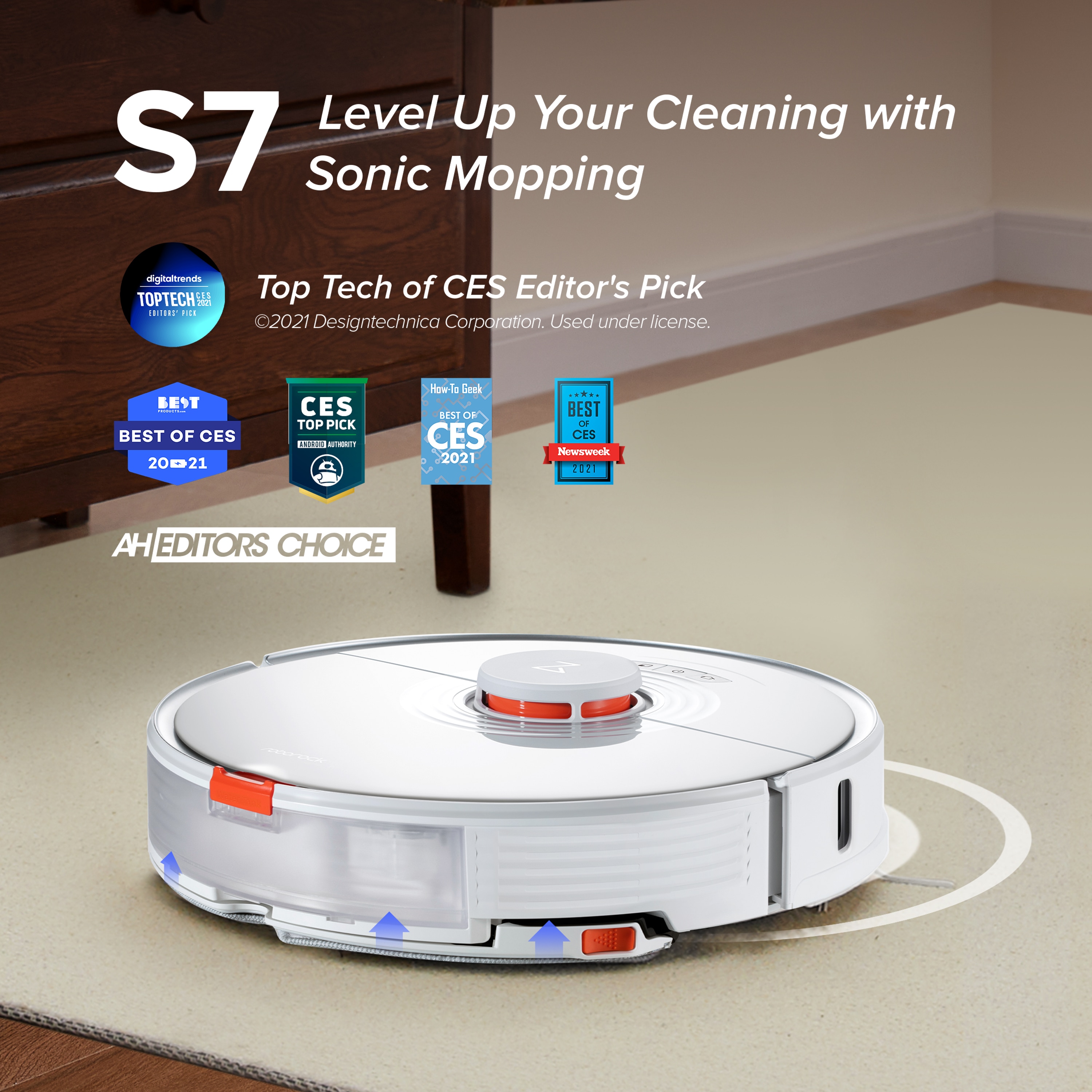 Roborock® S7-WHT Robot Vacuum Cleaner with Sonic Mopping, Strong