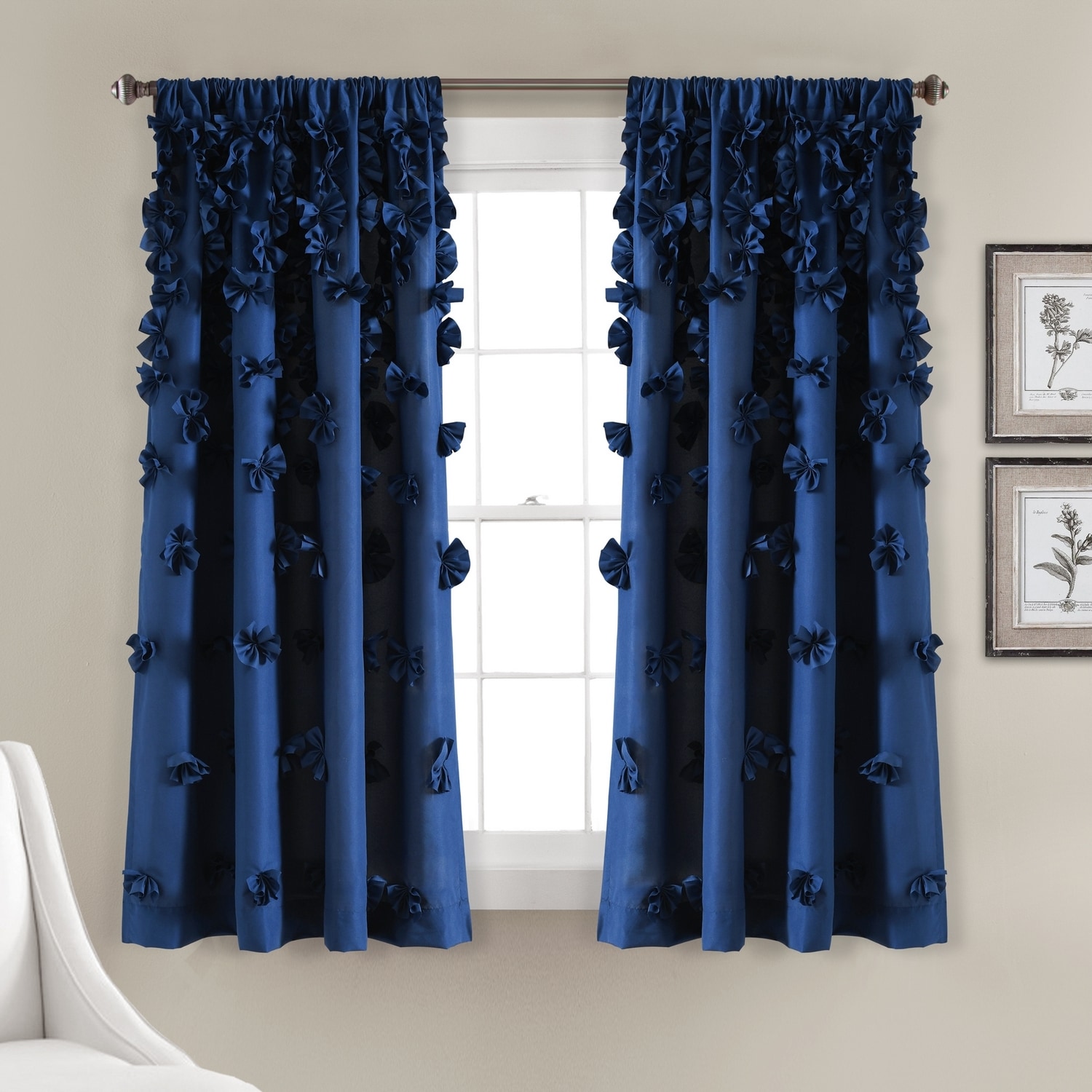 Navy Sheer Polyester Rod Pocket Window Curtain Panel 54"W x 63"L