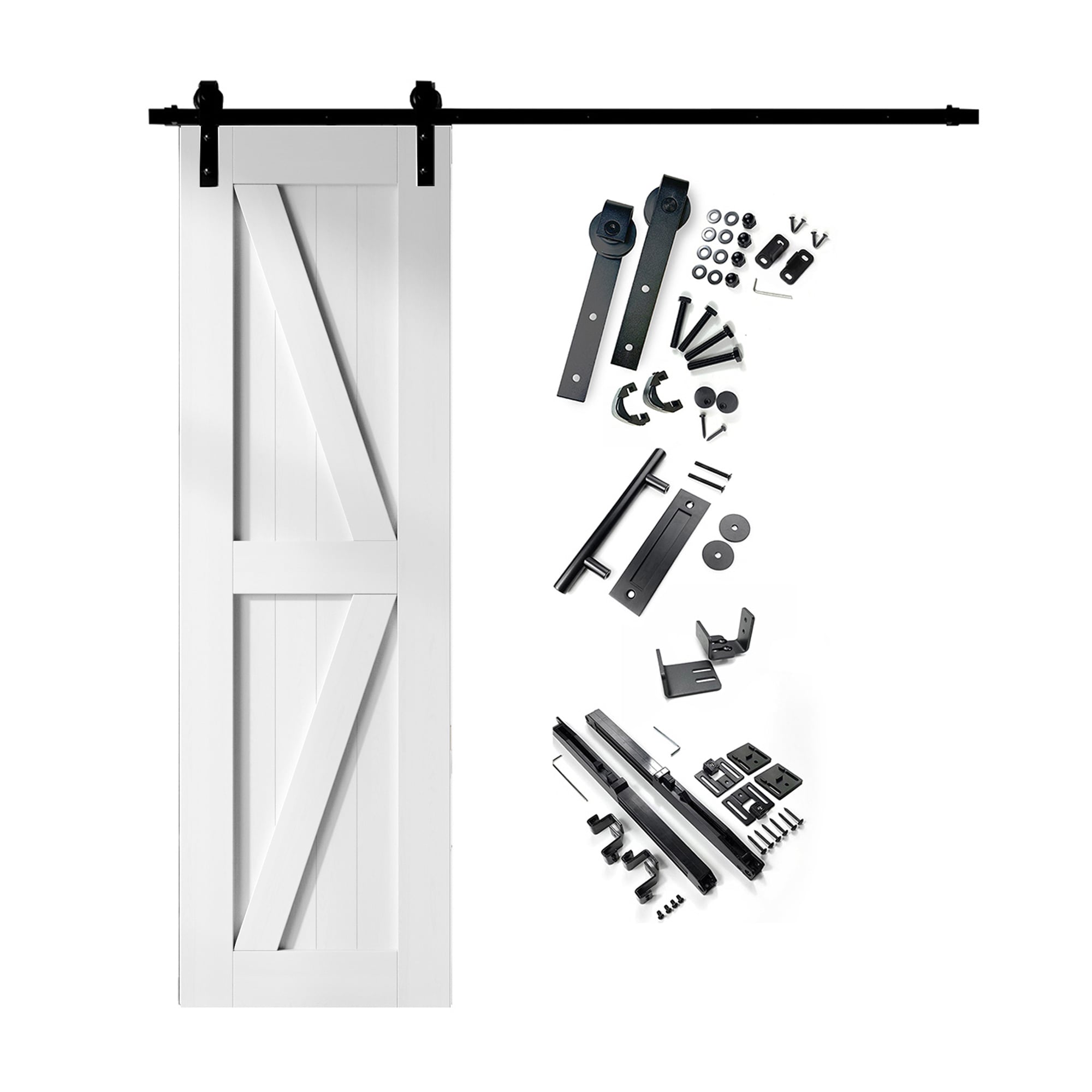 HOMACER YT1TGH054C-2484-K-WH 24-in x 84-in White Prefinished K-frame Pine Wood Solid core Single Barn Door (Hardware Included)