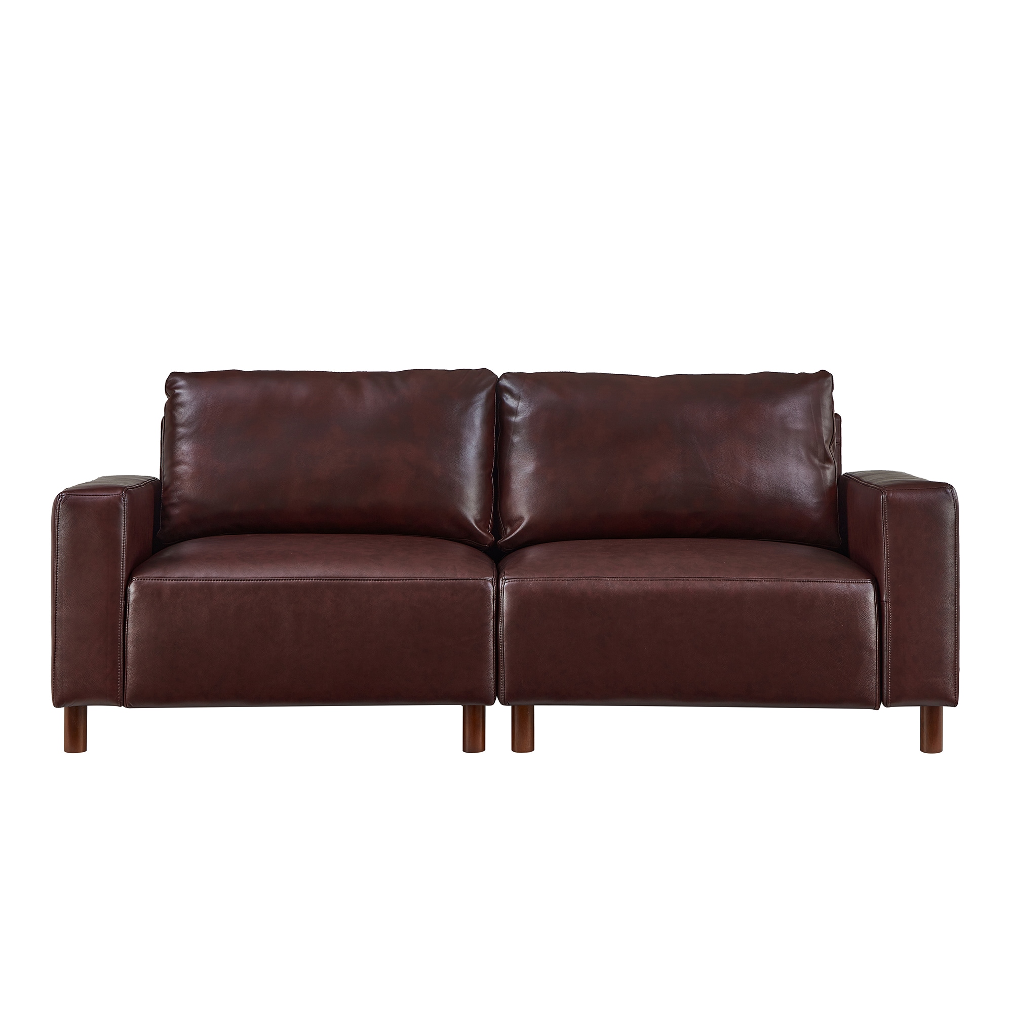Bybafun - 78.5-in W Modern Burgundy Faux leather 2-seater Sofa