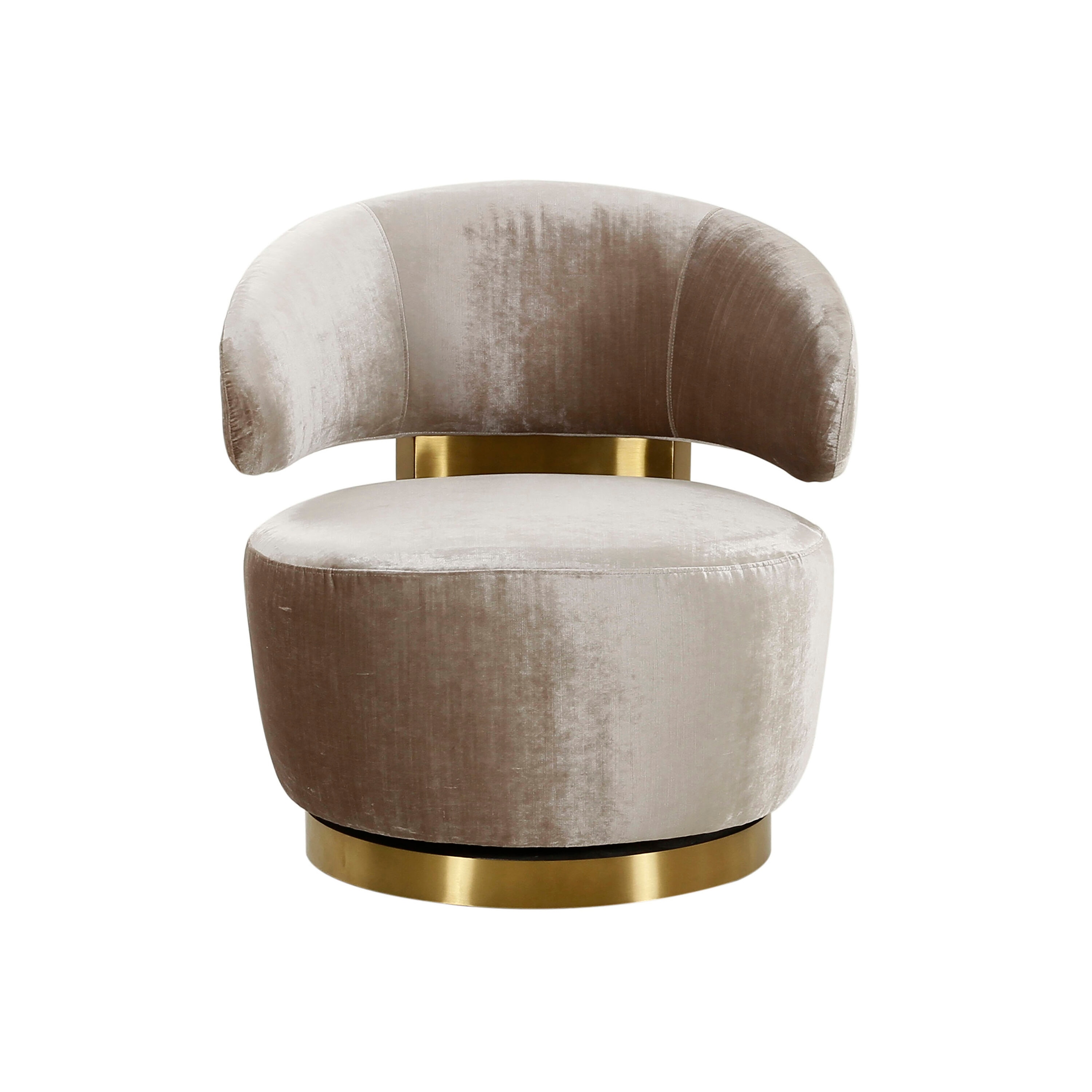 Champagne Velvet Swivel Chair with Wood Base