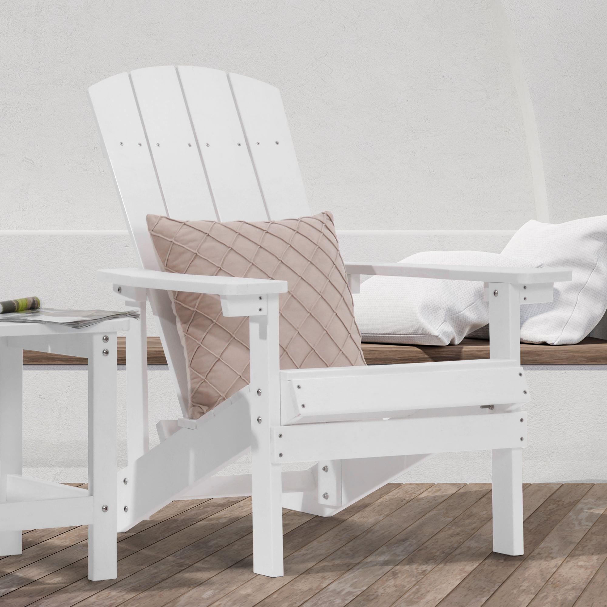 ACEGOSES LW-AC-04-WT Adirondack Chair White HDPE Frame Stationary Adirondack Chair with Slat Seat