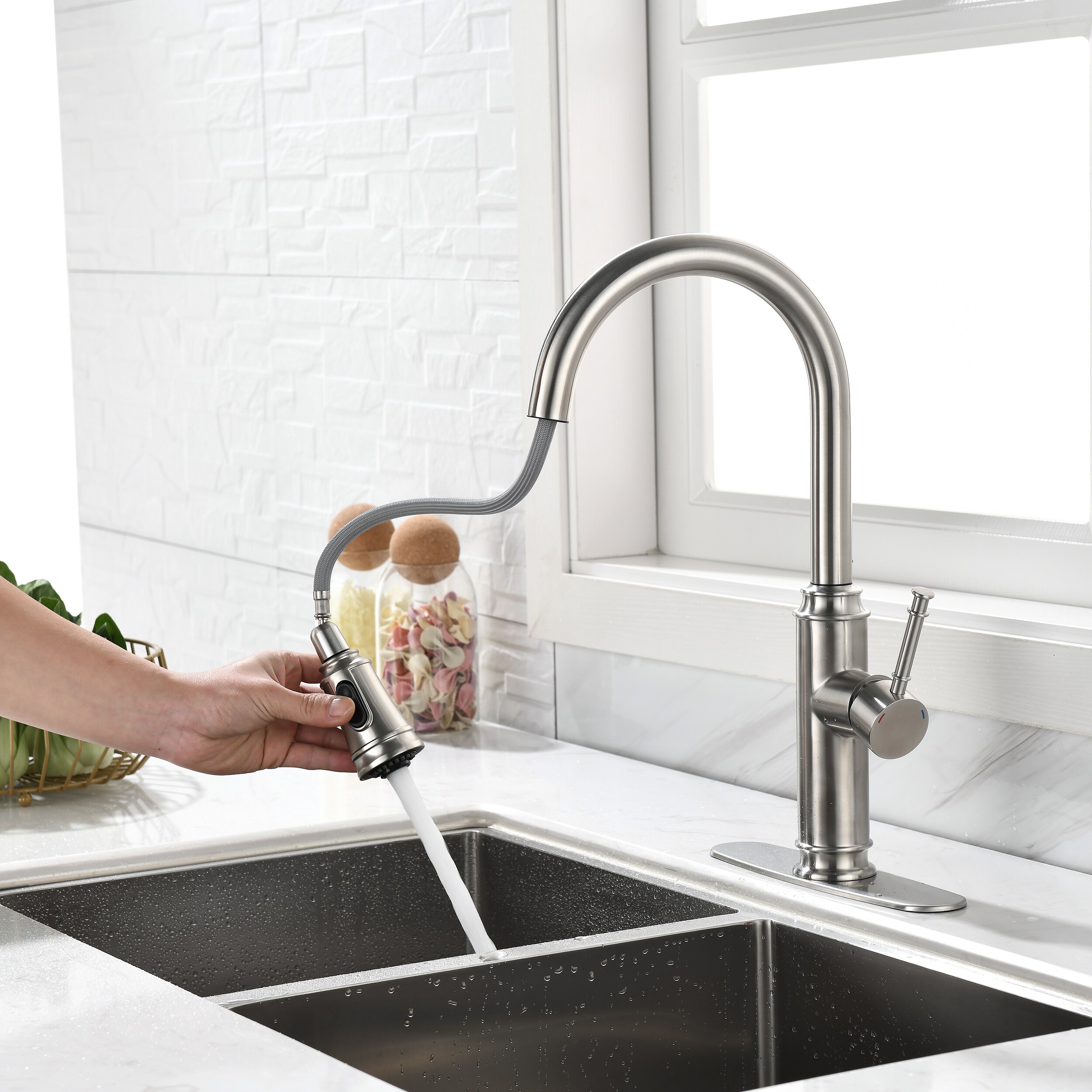 Utopia 4niture Brushed Nickel Single Handle Pull-down Kitchen Faucet ...