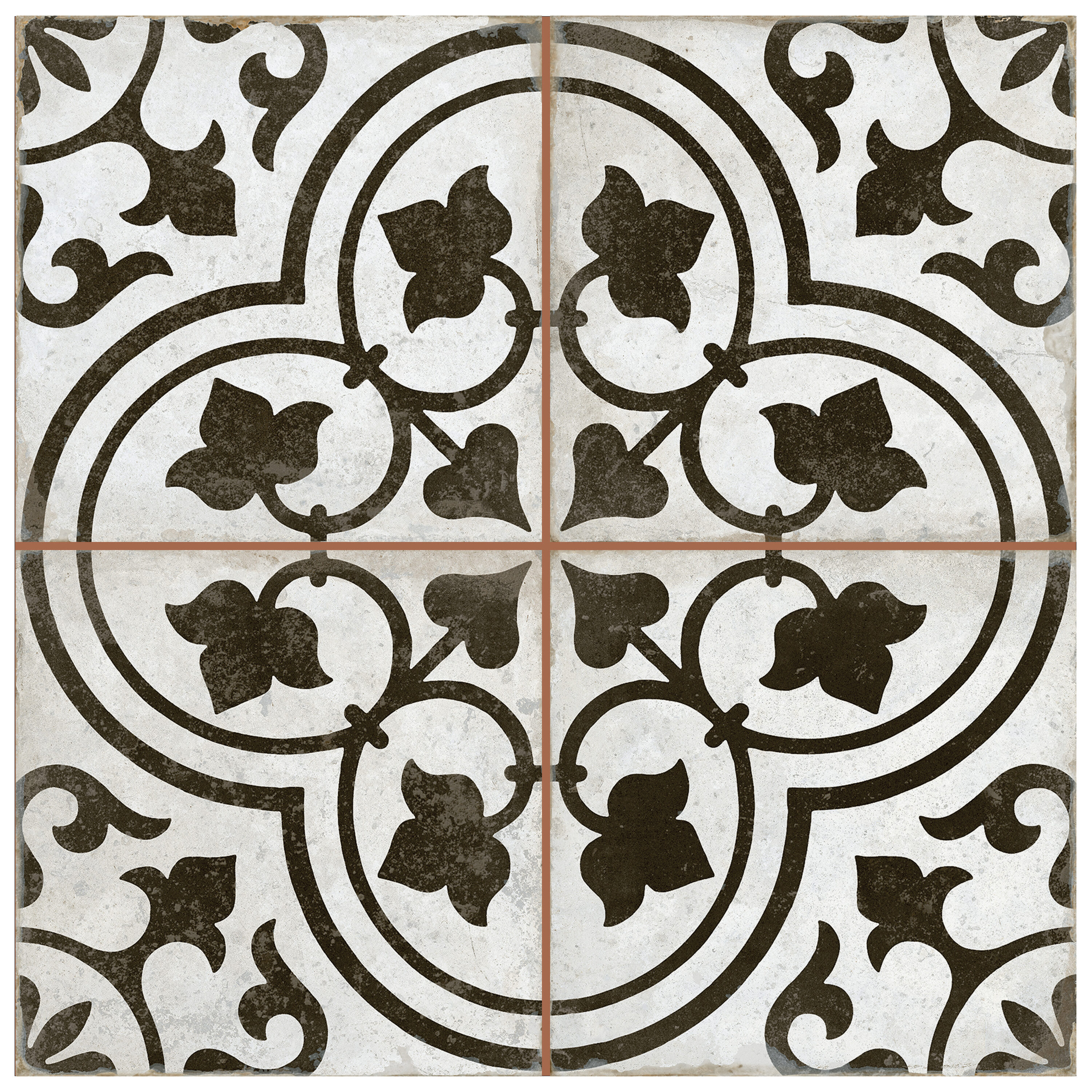 Affinity Tile S1FPE18ORN Sample - Kings Ornate Nero 8-in x 8-in Matte Ceramic Encaustic Floor and Wall Tile