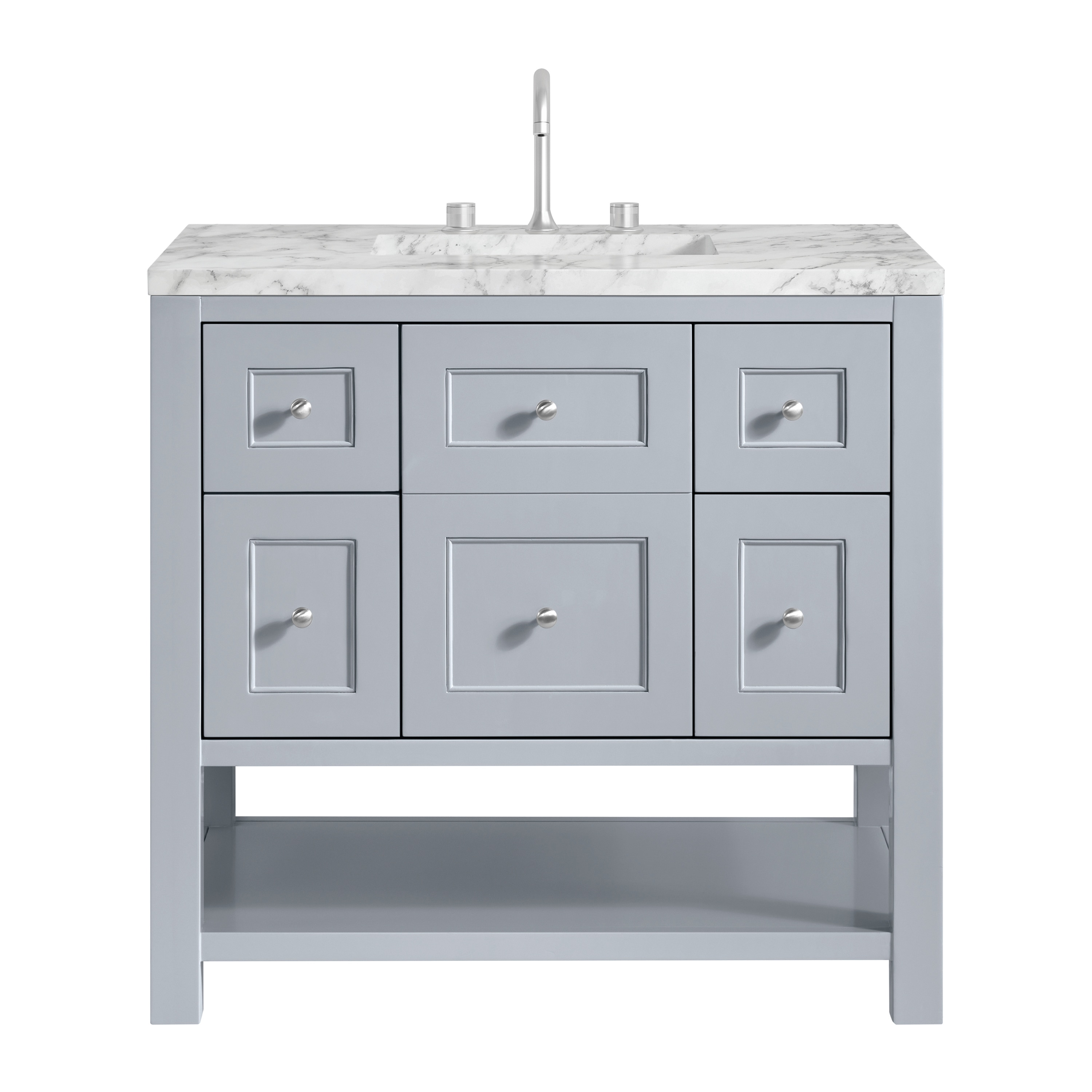 James Martin Vanities 330-V36-SRB-3CAR Breckenridge 36-in Serenity Blue Undermount Single Sink Bathroom Vanity with Carrara White Marble Top