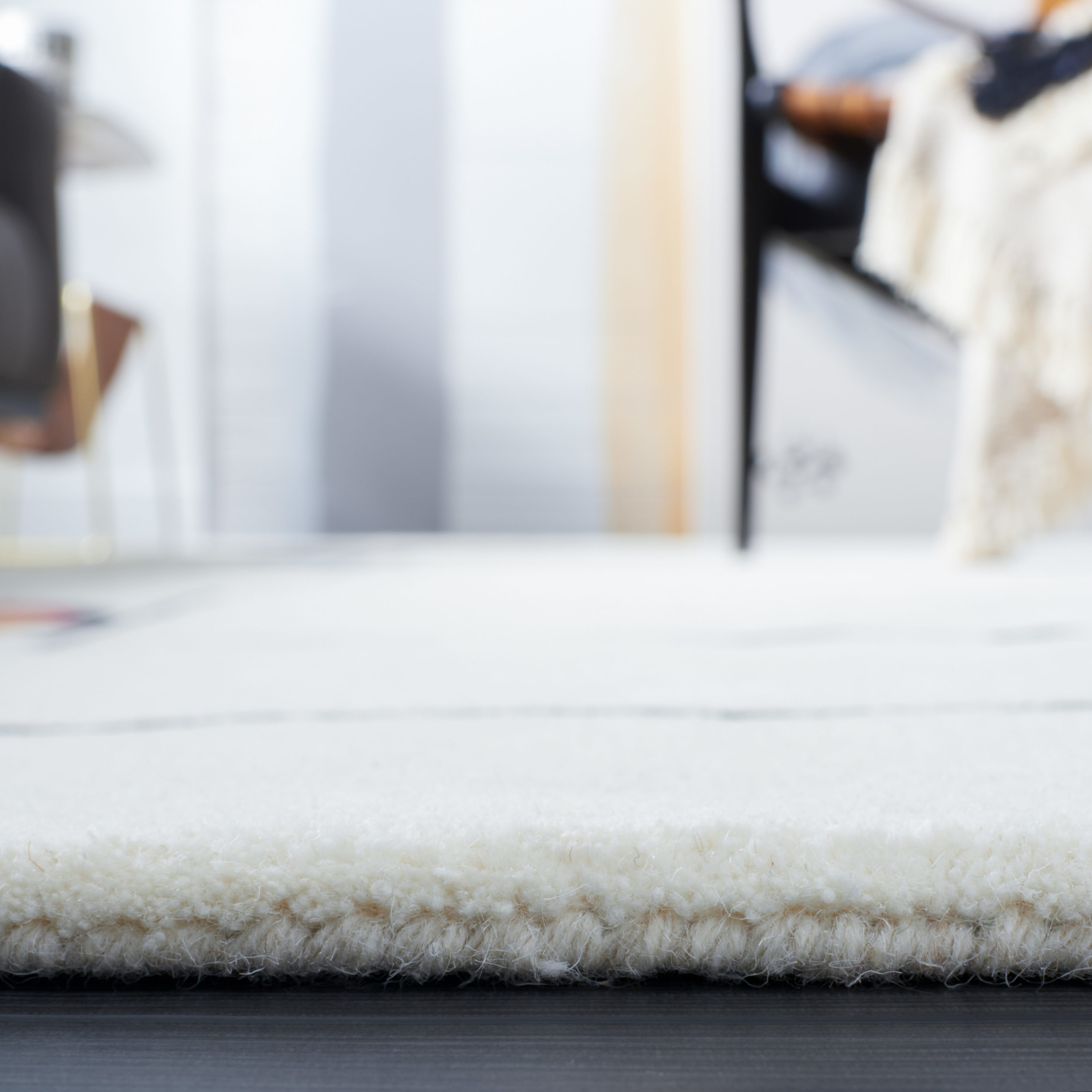 Ivory Abstract Tufted Square Wool & Silk Area Rug, 6' x 6'