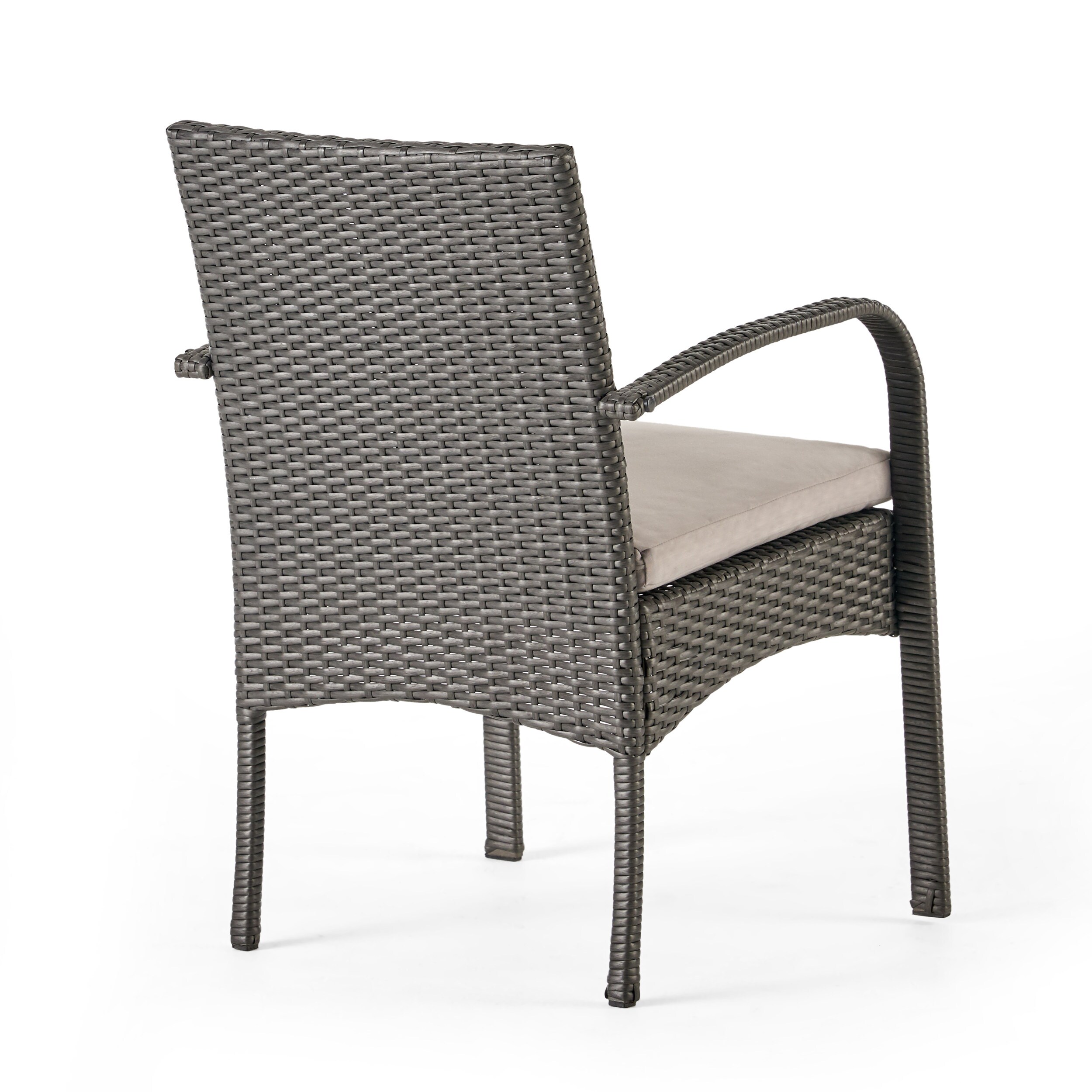 Gray Wicker Outdoor Dining Chair Set with Cushions