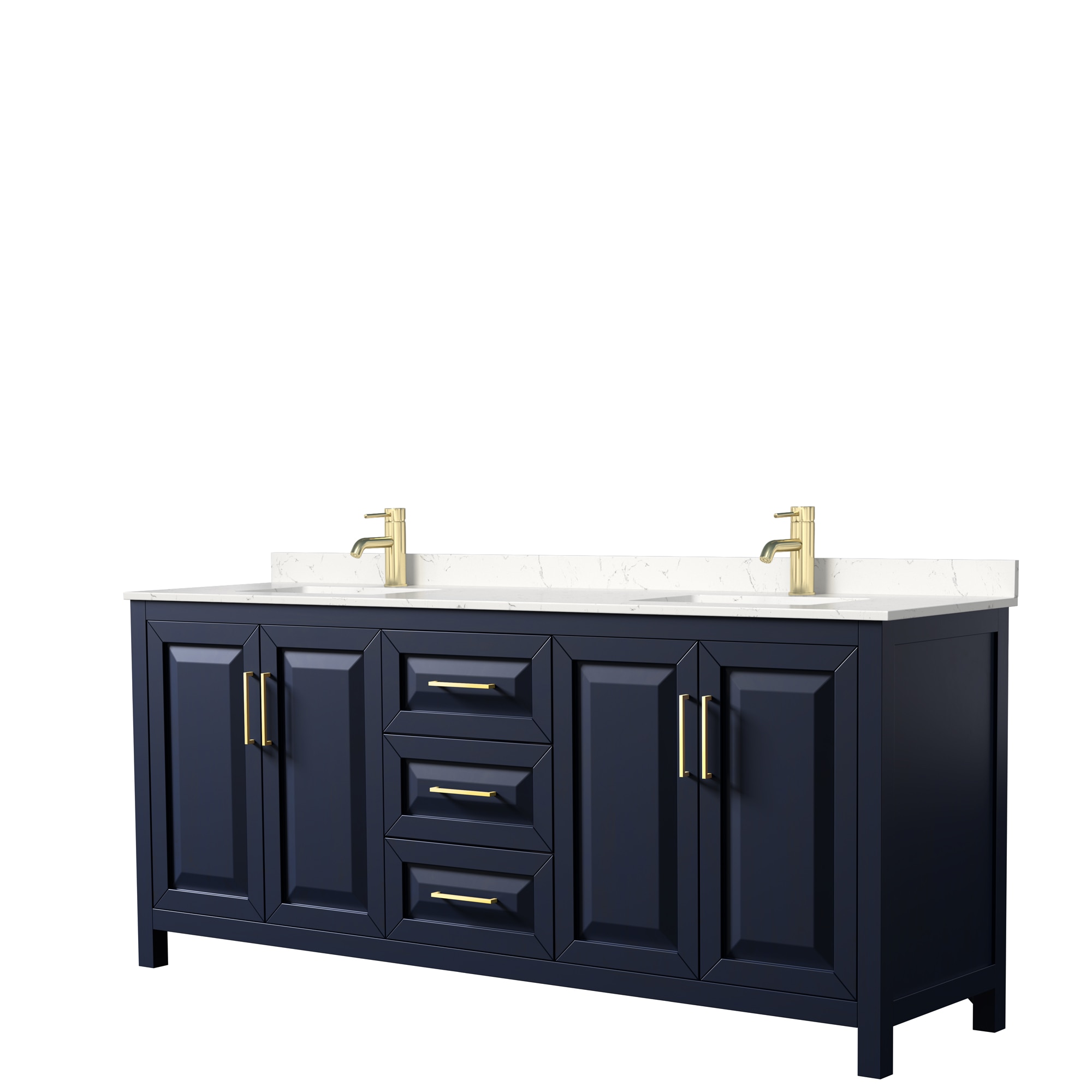 Wyndham Collection WCV252580DBLC2UNSMXX Daria 80-in Dark Blue with Brushed Gold Trim Undermount Double sink Bathroom Vanity with Carrara Cultured Marble Cultured marble Top