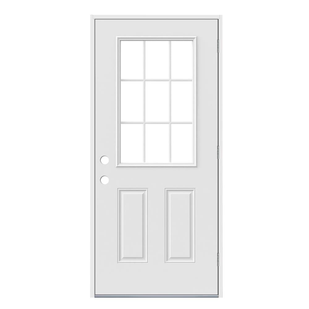 36-in x 80-in Steel Half Lite Left-Hand Outswing Primed Prehung Single Front Door Insulating Core in Off-White | - JELD-WEN JW228500008