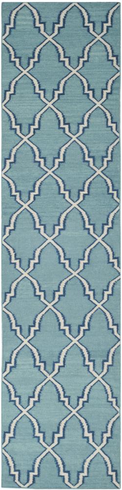 Safavieh DHU564B-210 Dhurries Redivy 2 x 10 (ft) Wool Light Blue/Ivory Rectangular Indoor Trellis Southwestern Runner rug