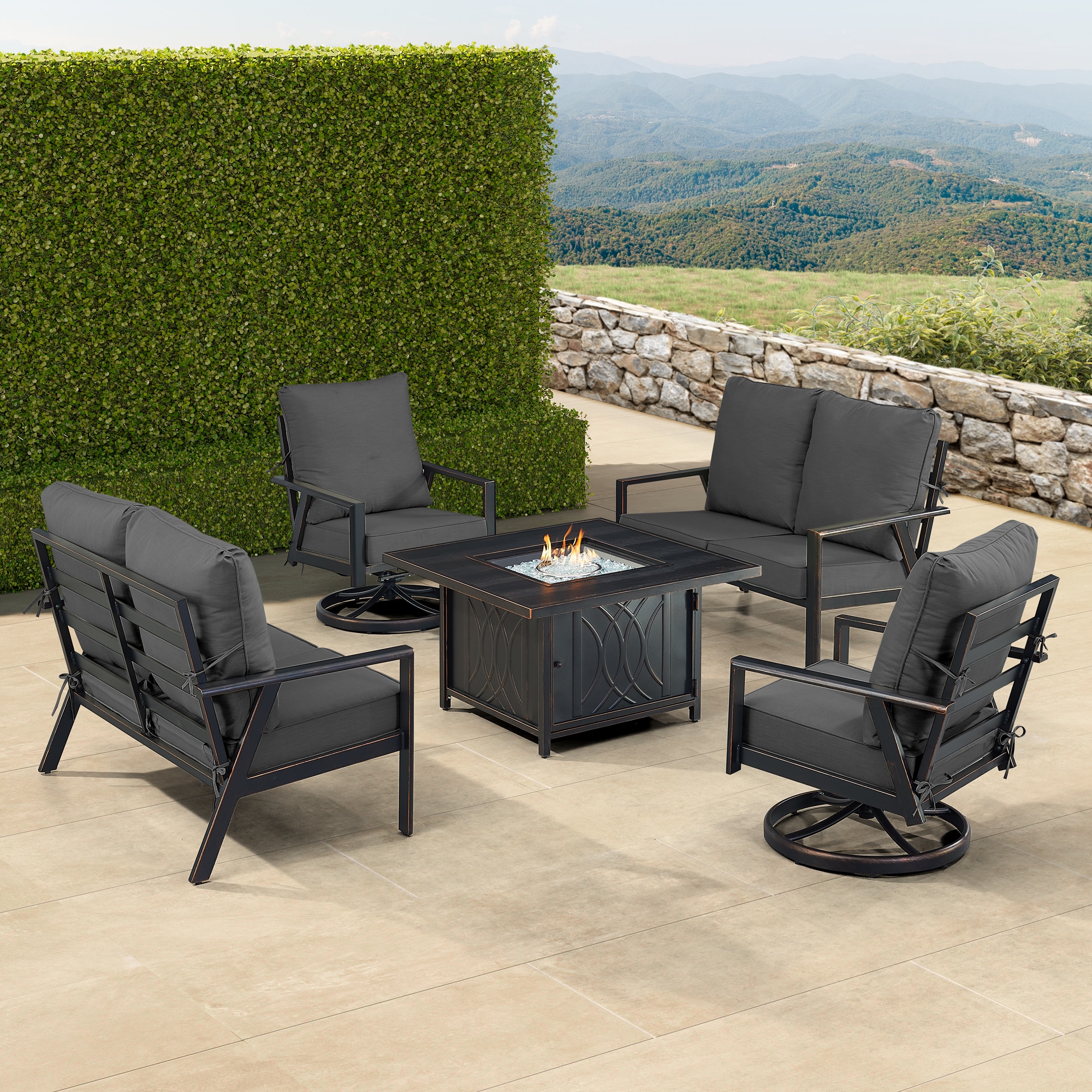 Oakland Living LUX2LS2CHCAVEBKCUA 18-Piece Patio Conversation Set with Black Cushions