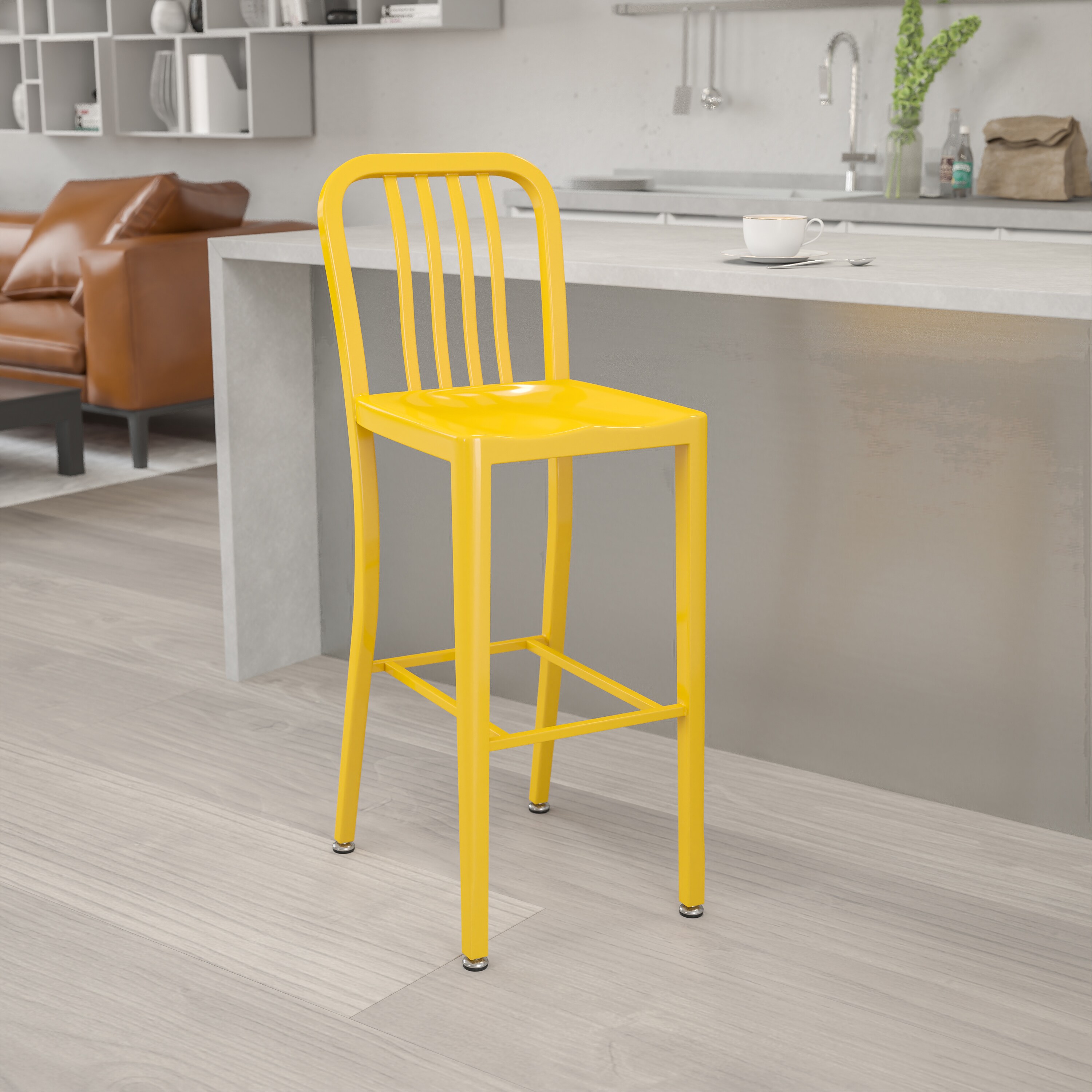 yellow and grey bar stools