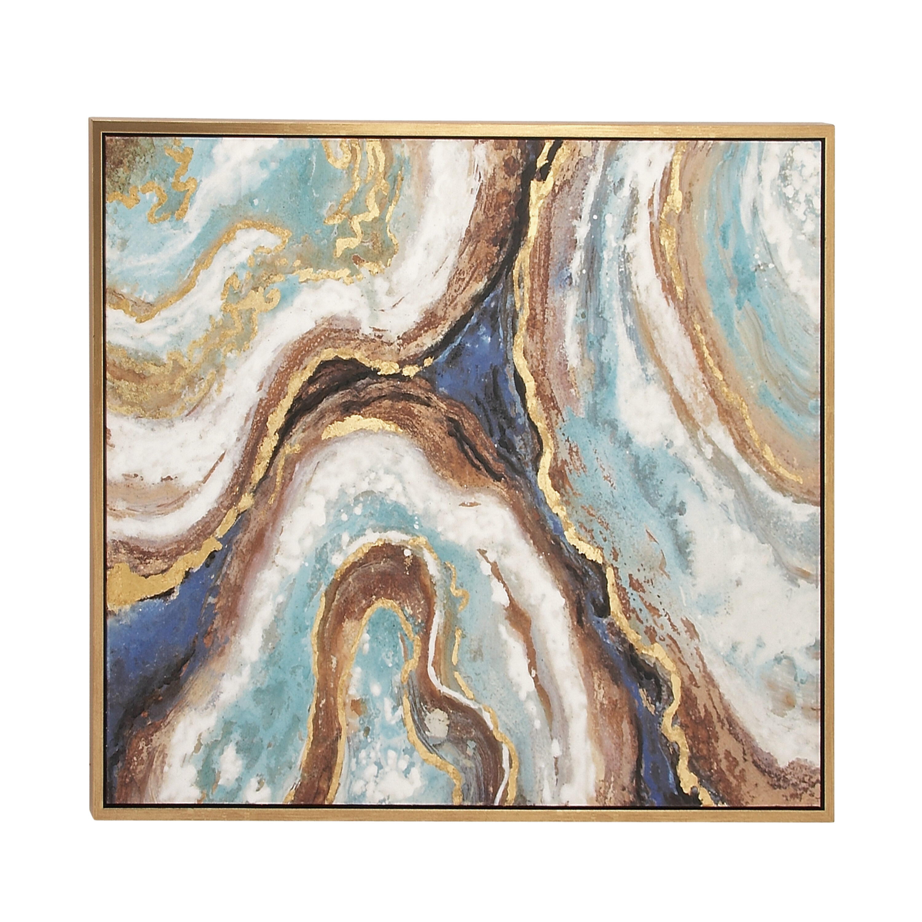 Large Multicolor Abstract Geode Canvas Wall Art with Gold Frame