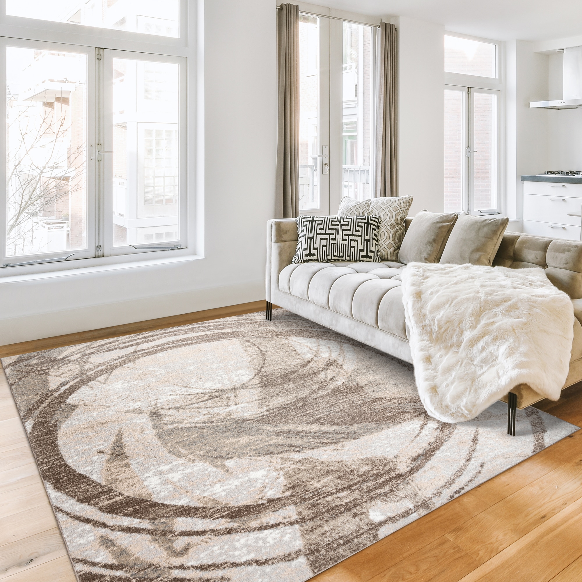 Gray and Beige Abstract Tufted Synthetic 6' x 9' Area Rug