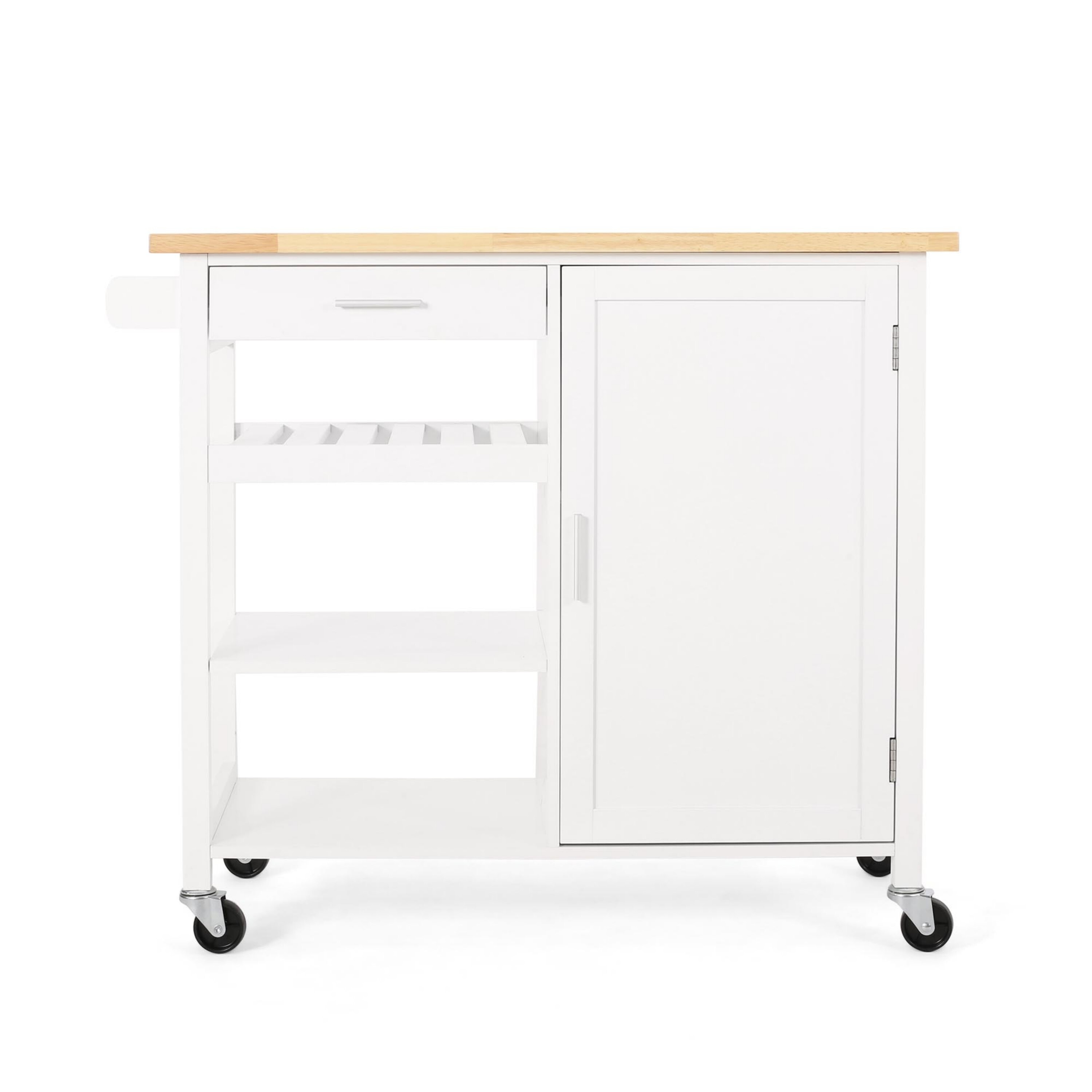 Miki Shinly NHS-TWHT-08QI White Wood Base with MDF Wood Top Rolling Kitchen Island ( 18.9-in x 41.75-in x 35.25-in )