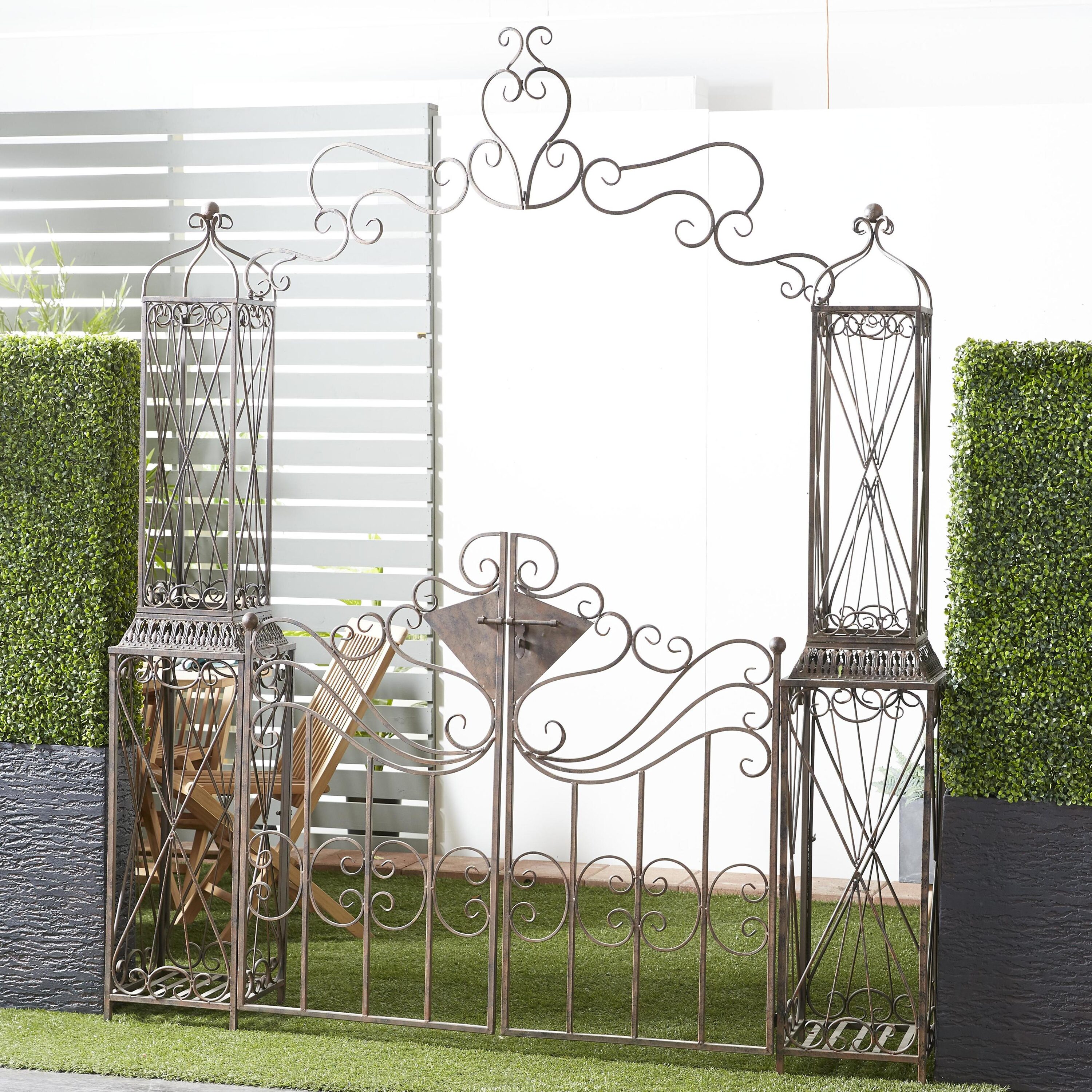 Grayson Lane 29014 7-ft W x 8-ft H Arched Bronze Indoor/Outdoor Scrollwork Arched Gate Wrought iron Garden Arbor