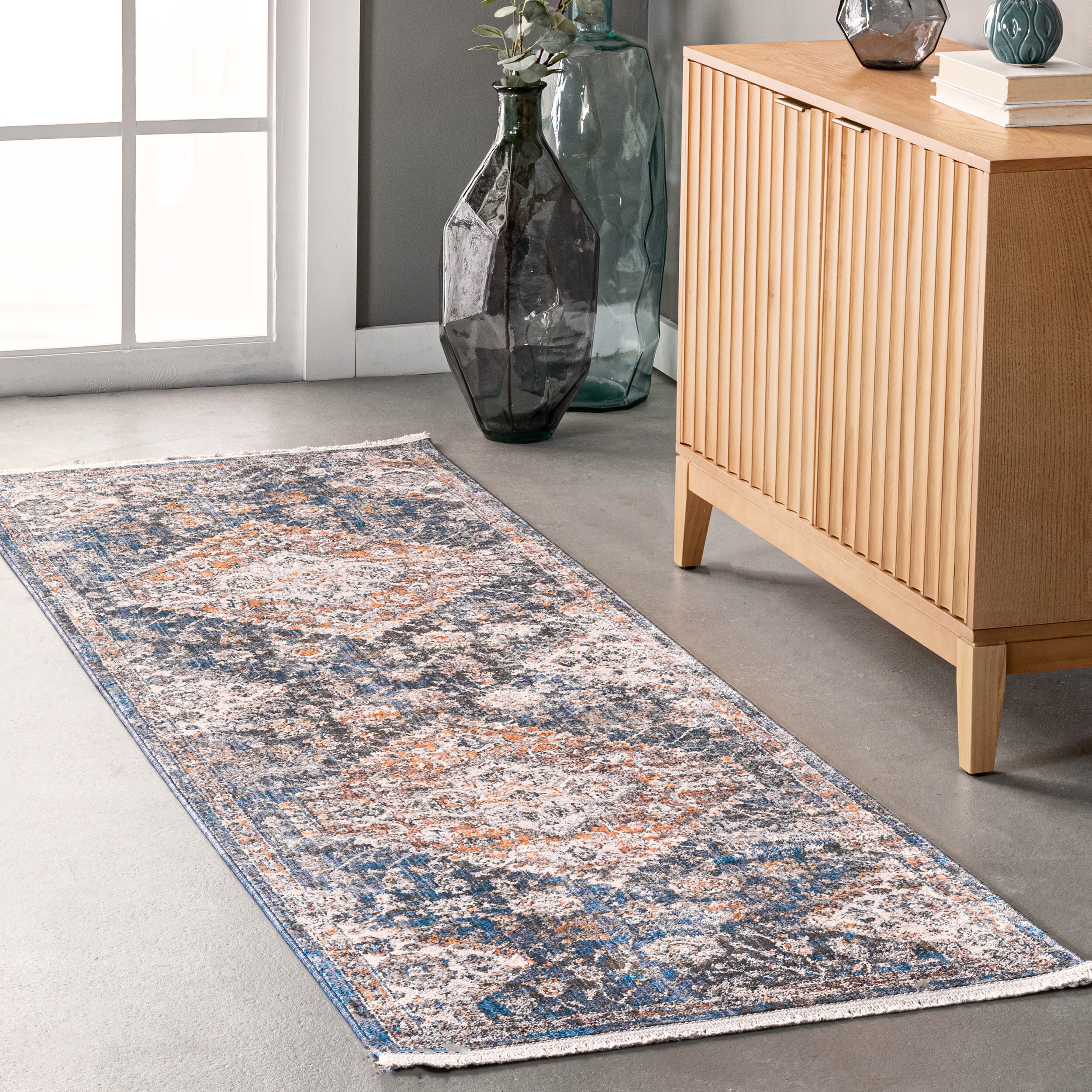 nuLOOM KHMC49A-2608 Addison 2 x 8 (ft) Loomed Polyester Blue Rectangular Indoor Medallion Oriental Vacuum regularly Runner rug
