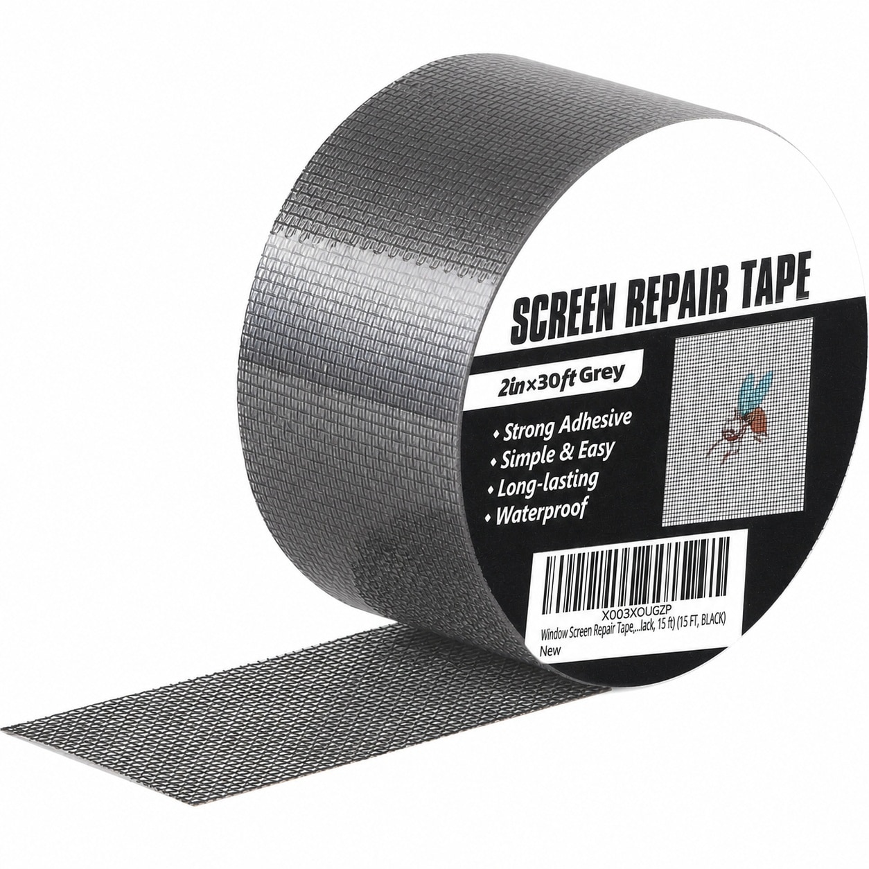 Aoibox  Window and Door Screen Repair Tape 30 ft Roll Grey Fiberglass Mesh Patch with Strong Adhesive for Tears