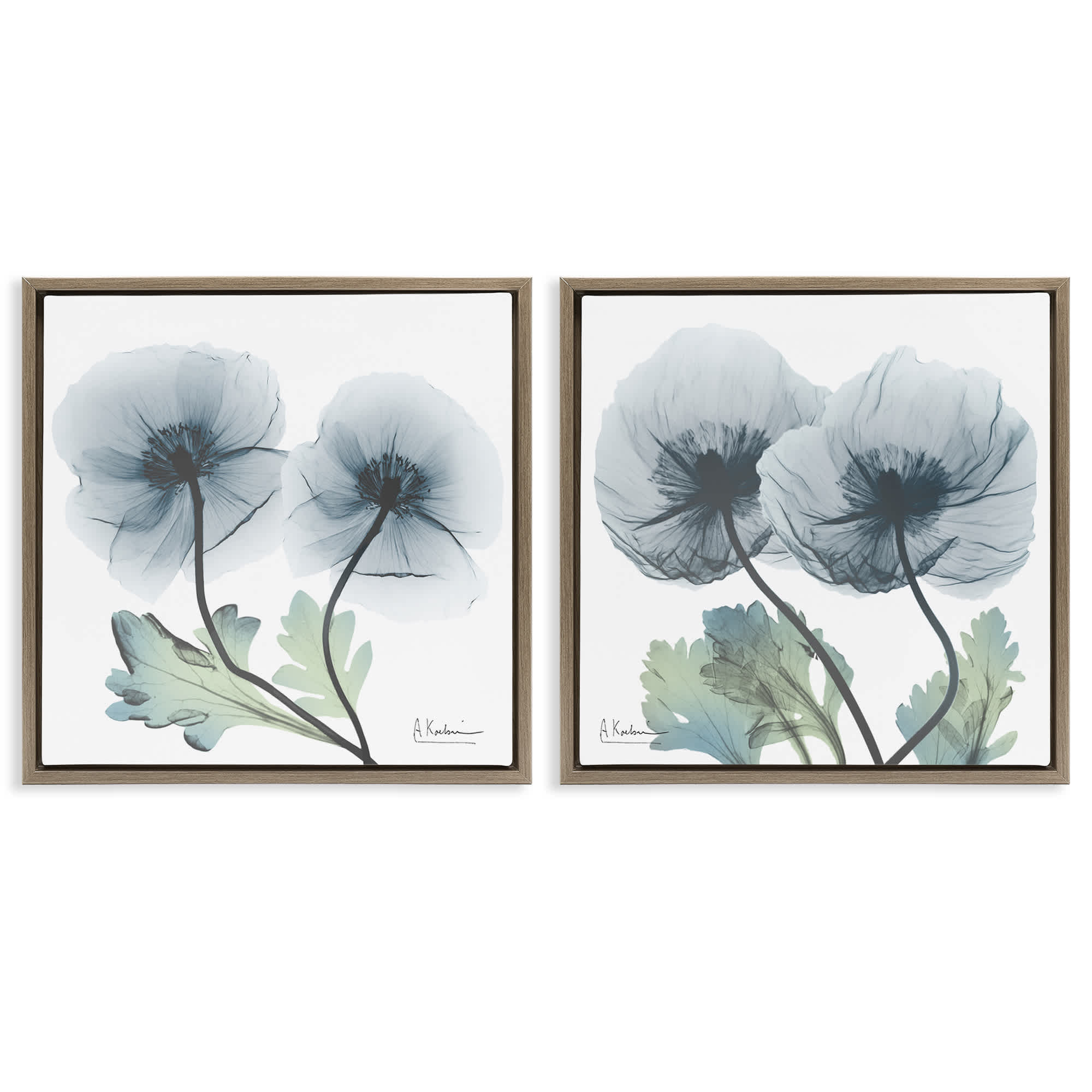 Stupell Industries B2-706-FFE-2PC-17X17 Luminous Sapphire Florals 2pc Floating Frame Set Design by Albert Koetsier