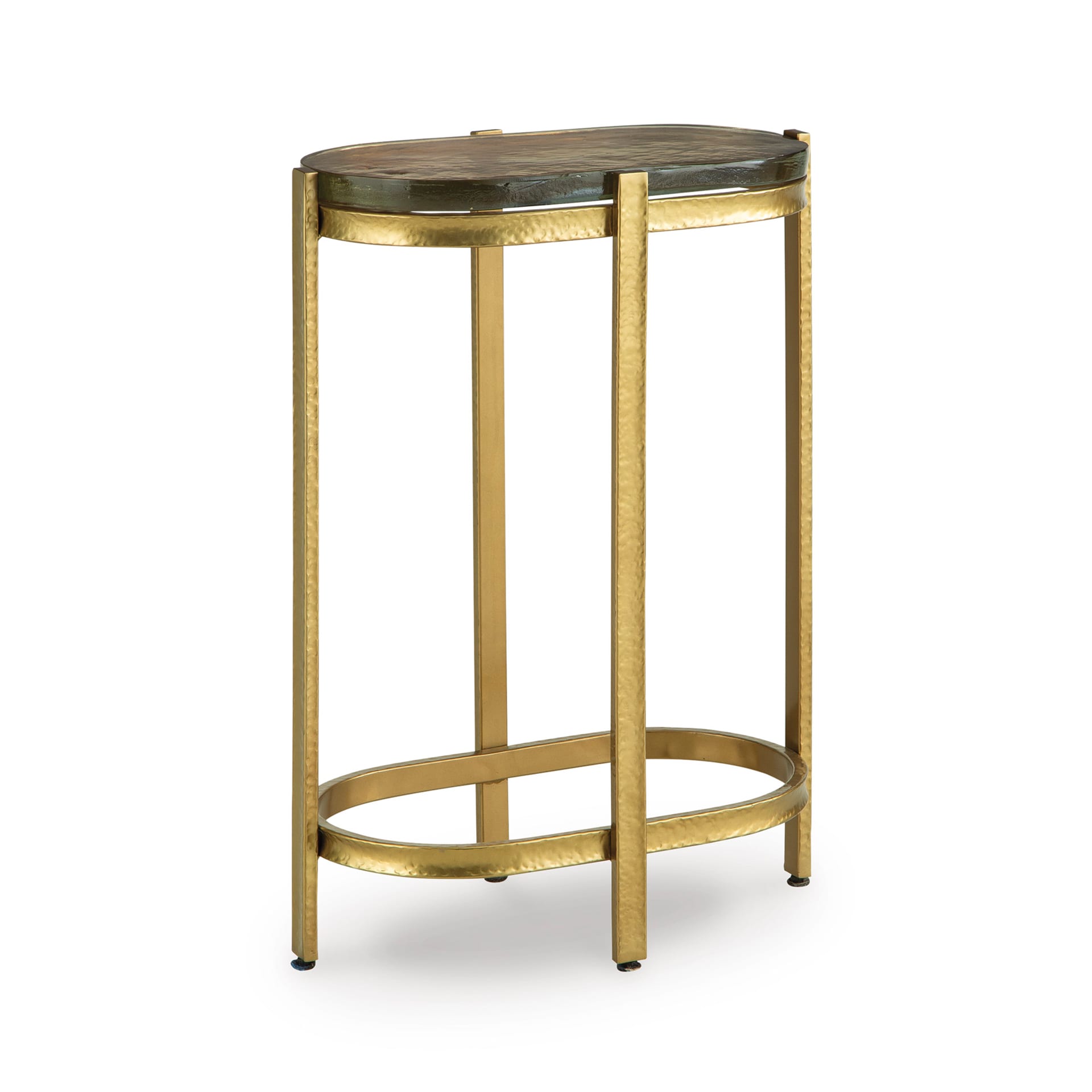 Signature Design by Ashley Porterville Accent Table with Iridescent Glass Top Metal Frame Gold Finish