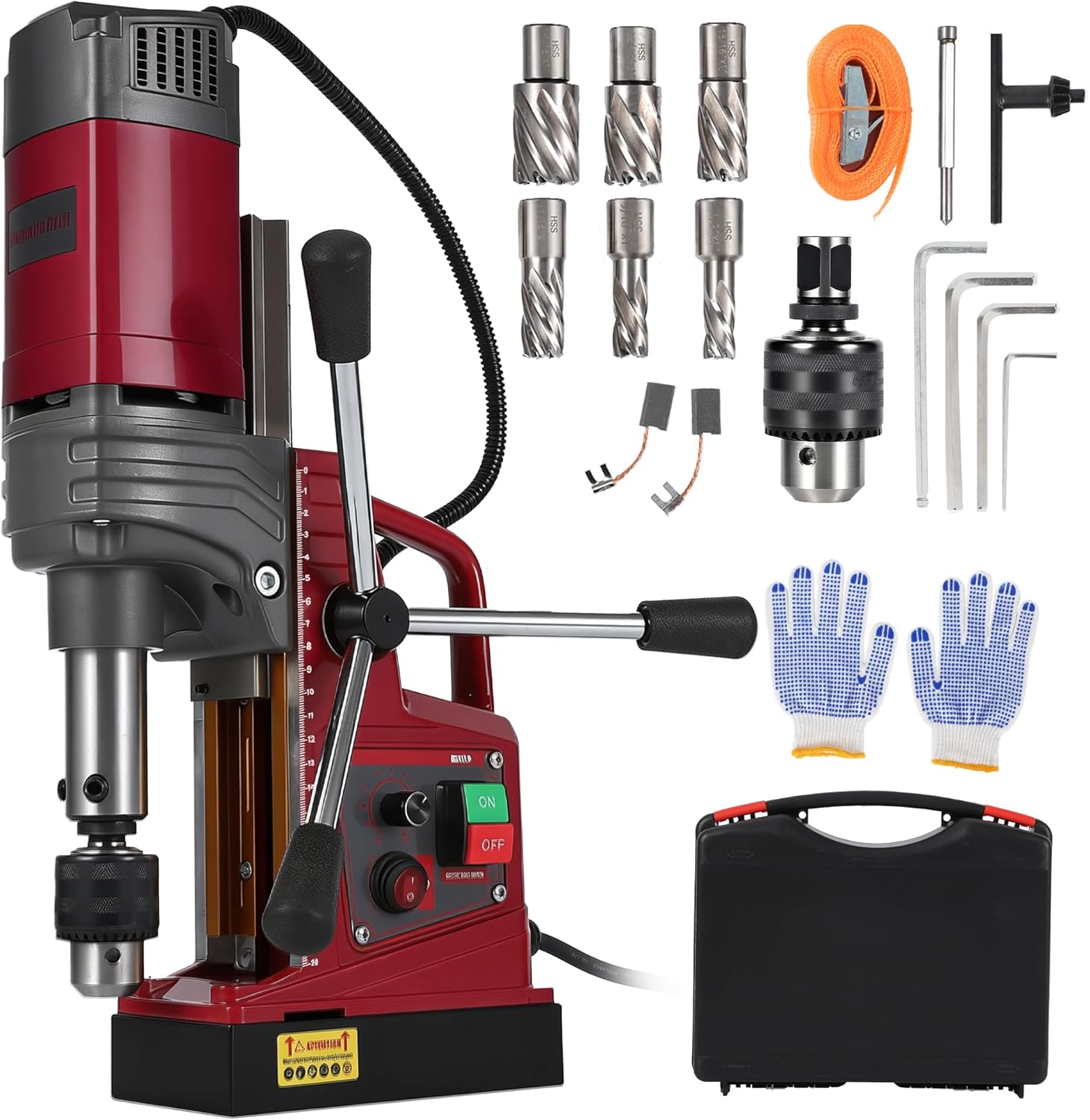 GAOMON 1550W Mid Range Magnetic Drill- 1.57 Inch Max Drilling Diameter- 210mm Stroke- 13000N Magnetic Force- 820RPM- Variable Speed Control with Twist Drill Adapter #LSPPJOK-PIVTM1CO4J