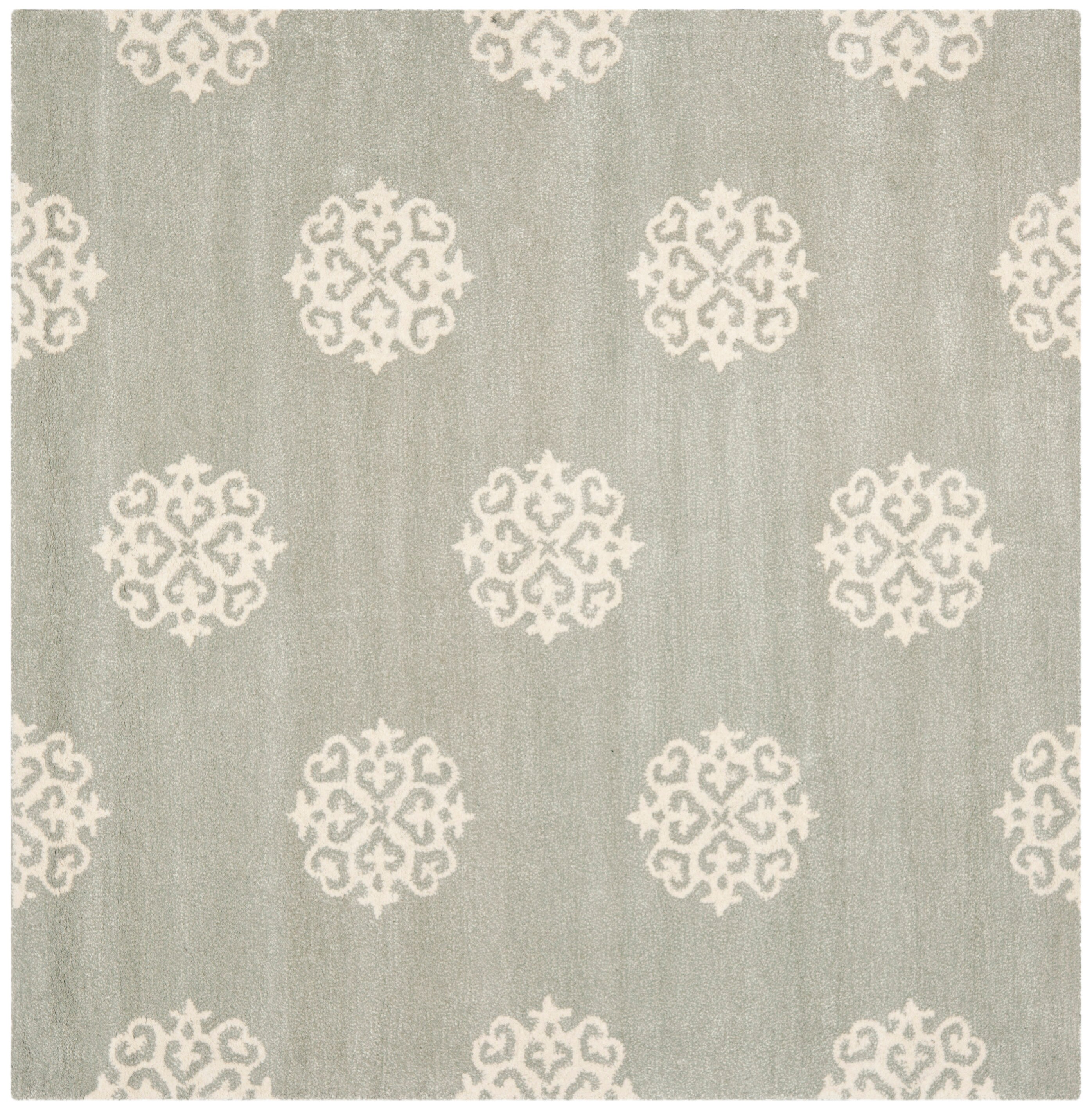 Grey and Ivory 4' Square Tufted Wool Area Rug