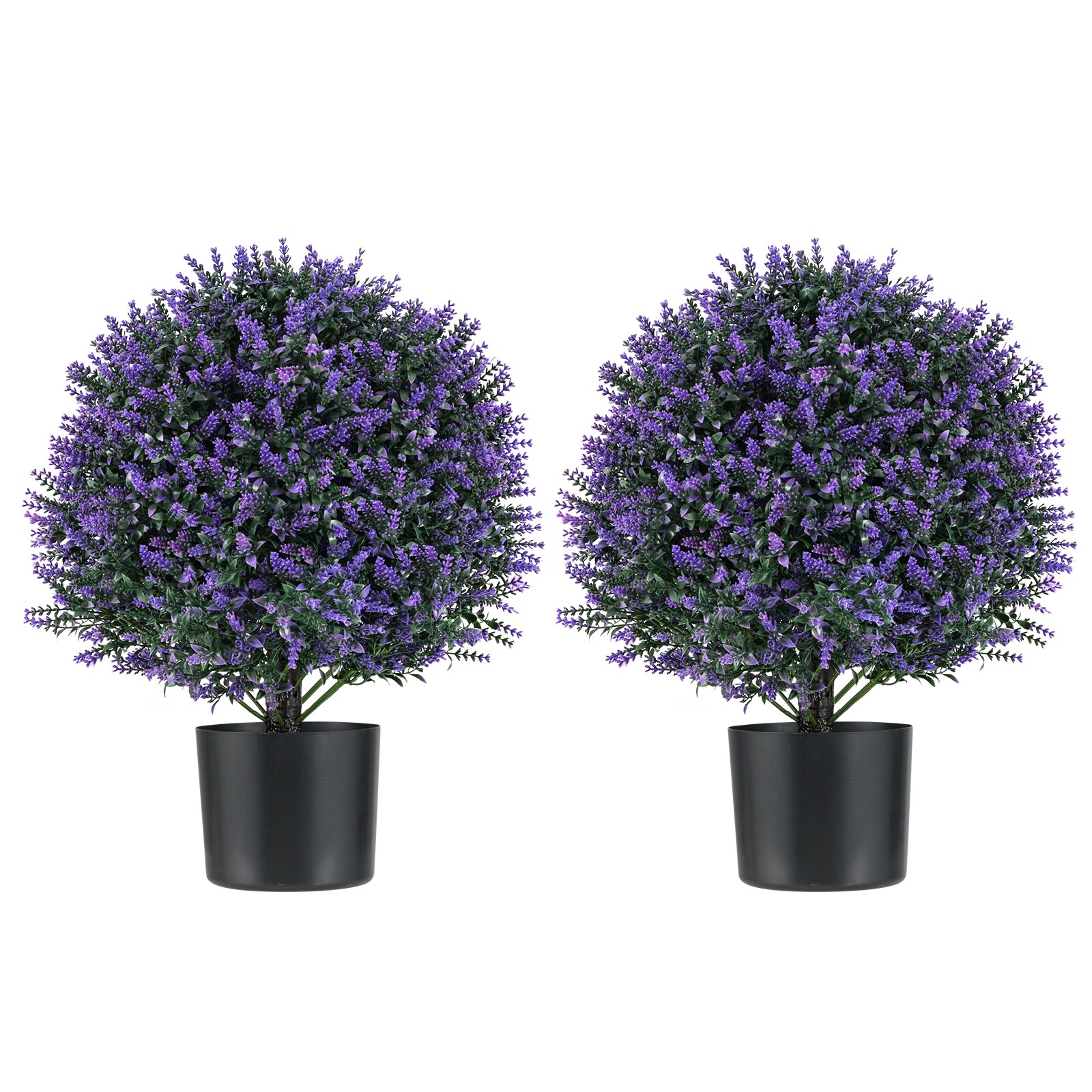 Slickblue - Artificial Lavender Topiary Ball Plant (21.5 In) Set of 2 Purple Indoor/Outdoor UV Re...