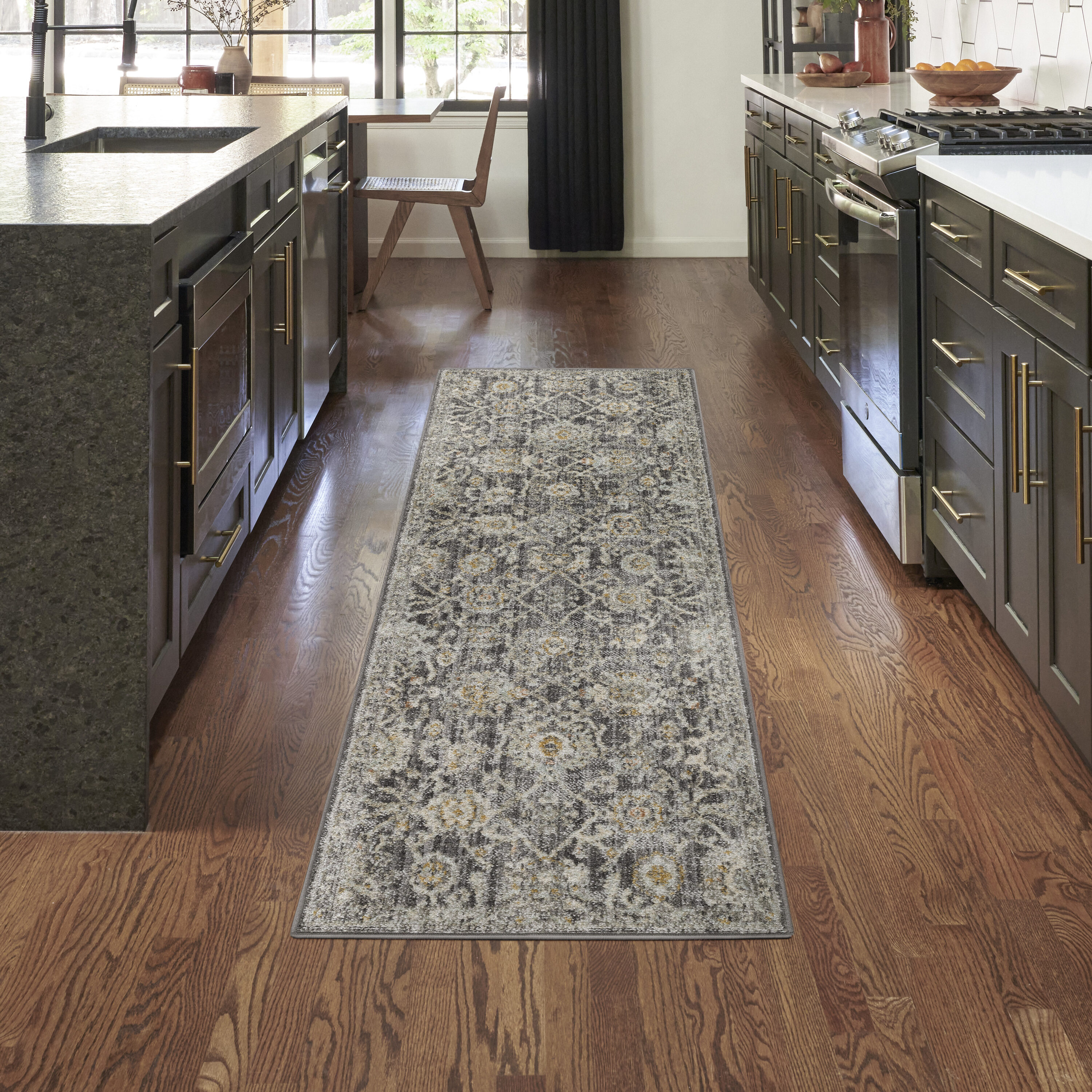 Nourison Home 099446949073 Oushak Home 2 x 8 (ft) Polypropylene Charcoal Rectangular Indoor Floral/Botanical Vintage Runner rug