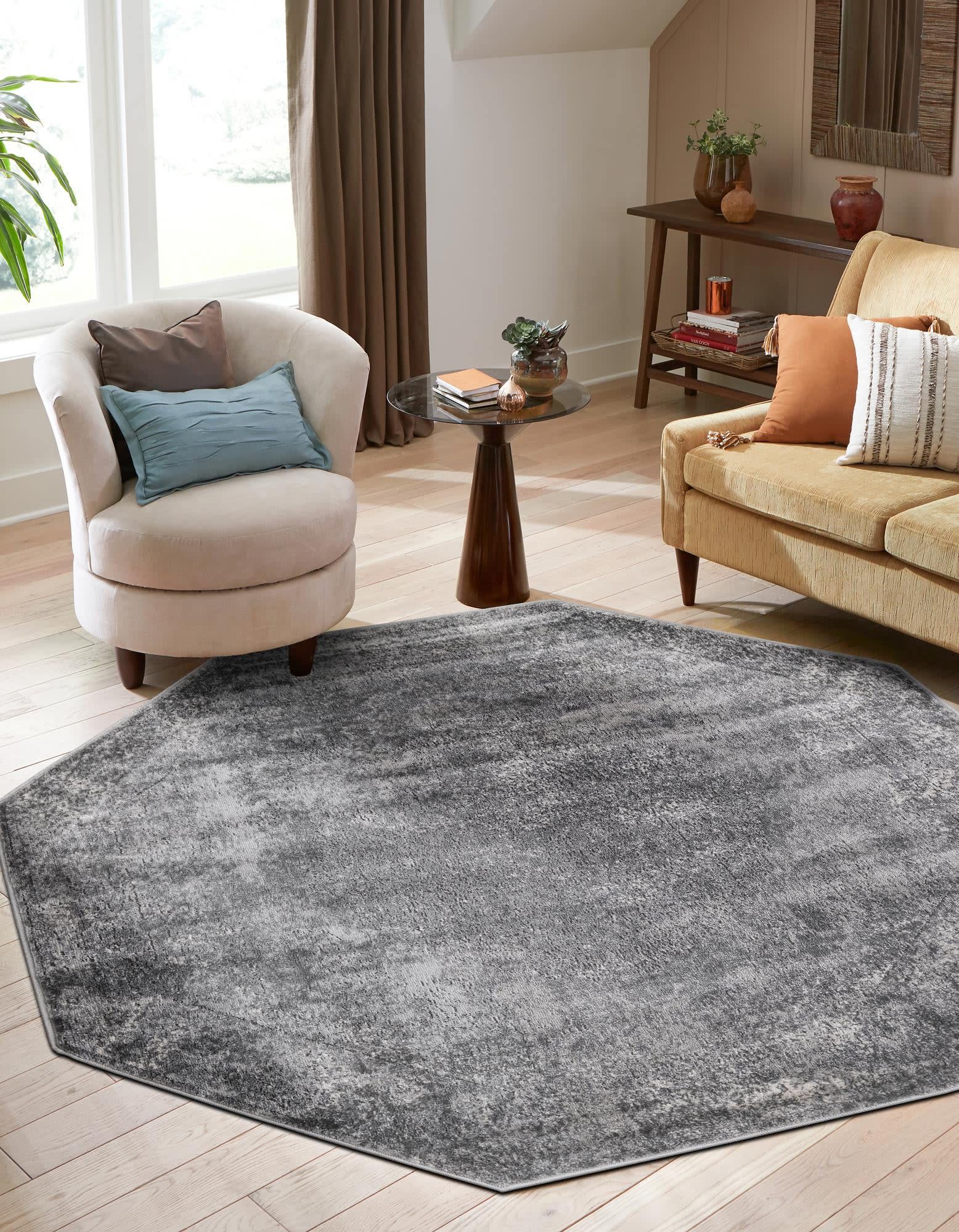 Unique Loom 3200430 Portland 5 x 5 (ft) Loomed Polypropylene Gray Octagonal Indoor Medallion Area rug
