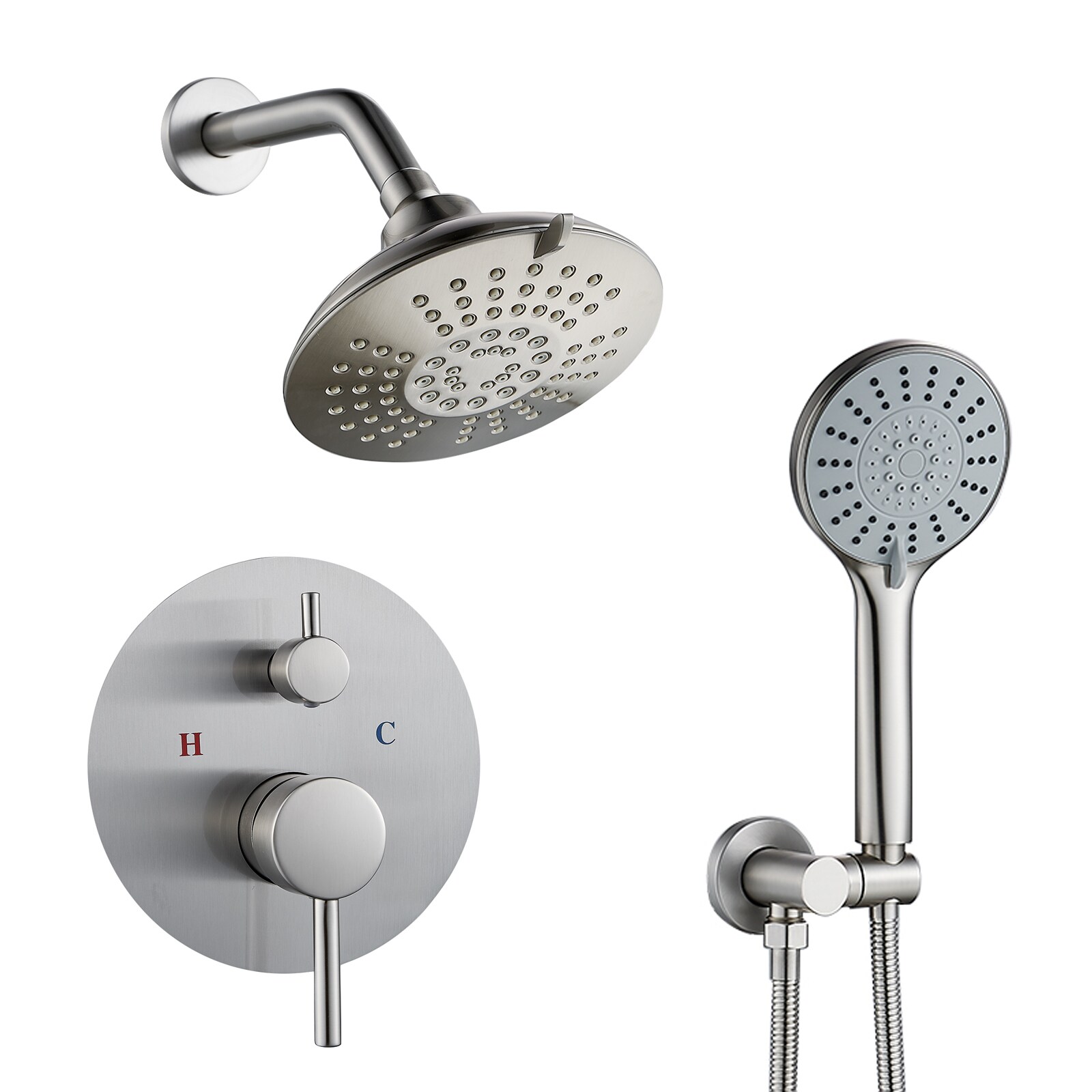 BYH SF-6002-BN Brushed Nickel 1-handle Multi-function 5-in Round Shower Faucet with Valve