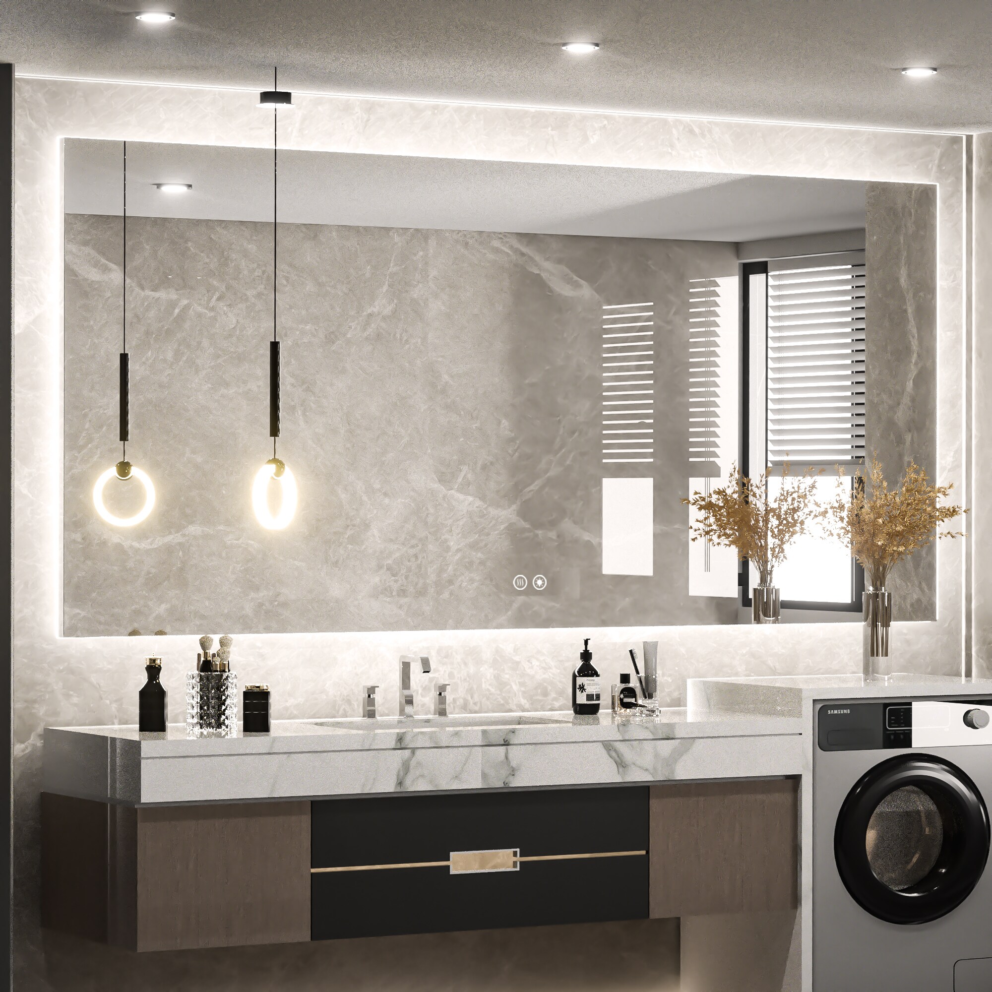 Keonjinn LW-JZ-BGSSW-18291 72-in x 36-in Polished Frameless Rectangle Dimmable LED Lighted Fog Free Bathroom Vanity Mirror ( Sliver )