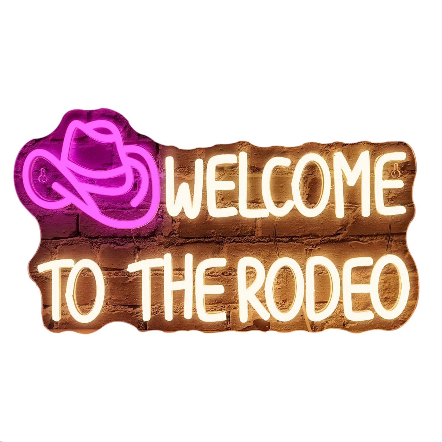 Etokfoks  Welcome to the Rodeo Neon Sign 16 5 x 8 6 Inch Cowboy Hat LED Wall Decor with USB Cable and Chain for Bar Home Club Party