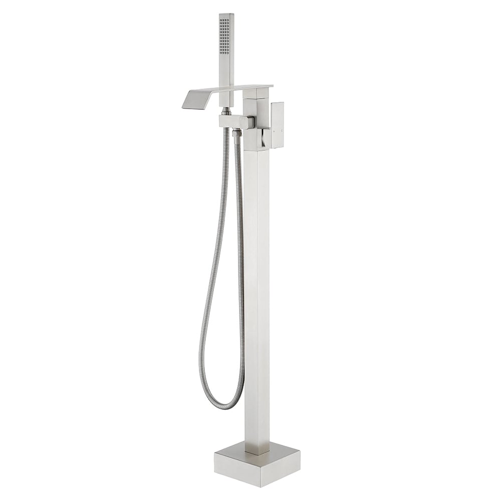 Vanityfus - Low-arc Floor-mount Bathtub Faucet with Handle shower Head Brushed Nickel