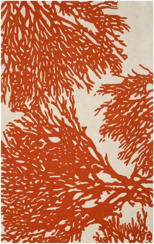 Safavieh BEL115B-5 Bella Sprigs 5 x 8 (ft) Tufted Wool Beige/Terracotta Rectangular Indoor Floral/Botanical Area rug