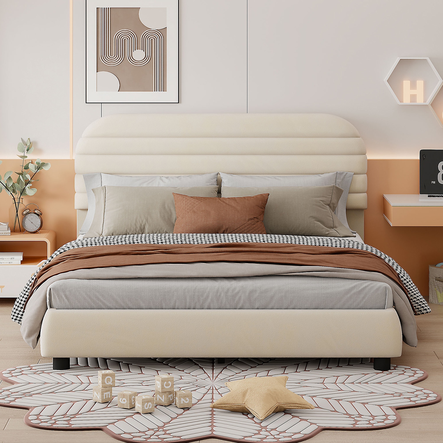 Mondawe MO-B13805C Beige Queen Upholstered Platform Bed