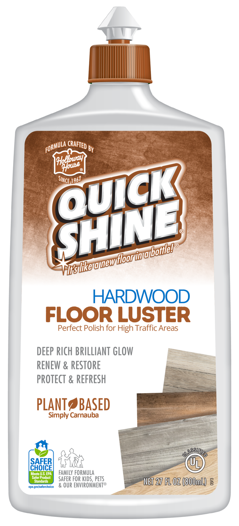 Quick Shine Hardwood Floor Luster 64oz, Plant-Based Cleaner & Polish w  Carnauba, Simply Squirt & Spread, Don't Refinish It, Quick Shine It, Safer Choice Cleaner