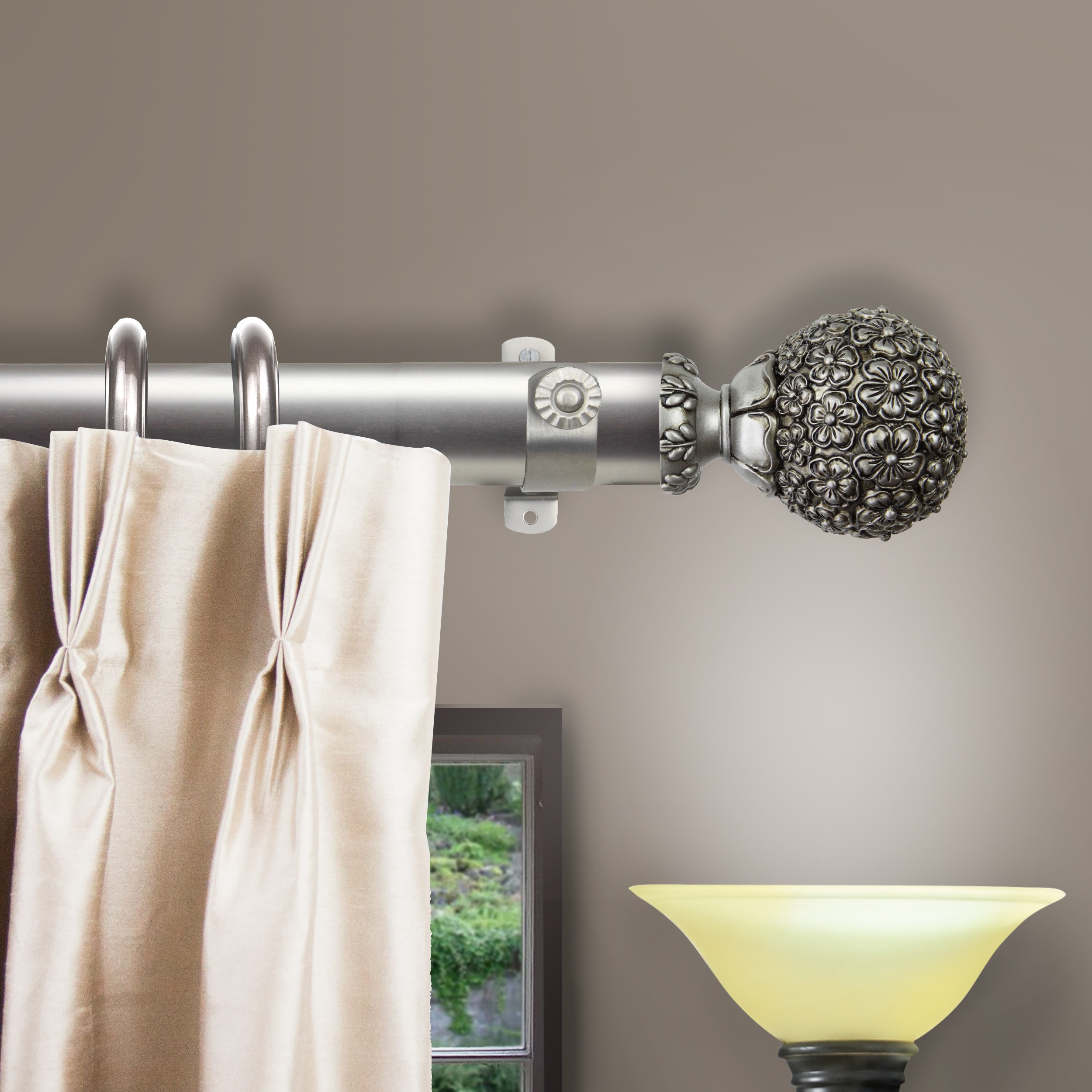 Hart & Harlow L-DTR-24-305 30-in to 48-in Satin Nickel Steel Traverse curtain rod with Finials