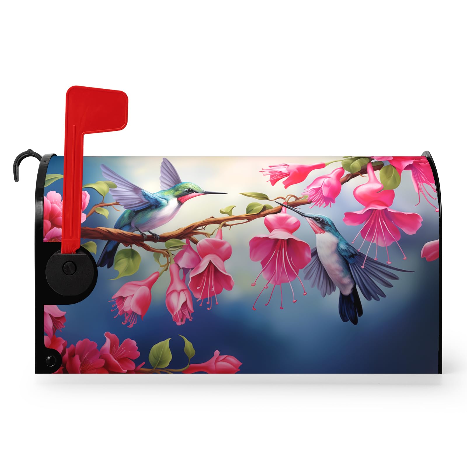 Justincity  Summer Mailbox Cover Magnetic Hummingbird Flower Design Waterproof Garden Yard Mailbox Wrap 21 by 18 Inch Standard Size