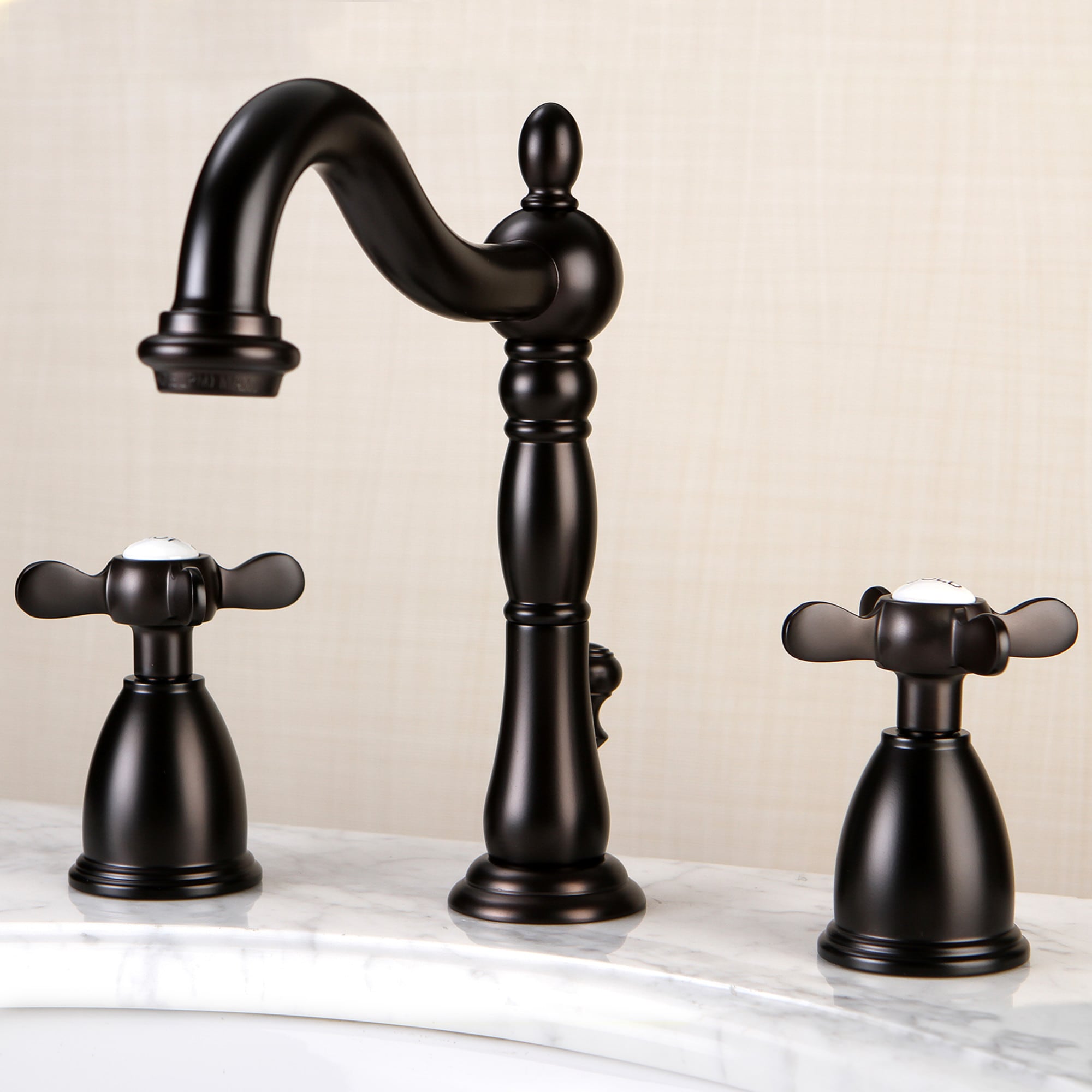 Kingston Brass WLKB1975BEX Essex Oil-rubbed bronze Widespread 2-handle High-arc Residential Handle Bathroom Sink Faucet with Drain