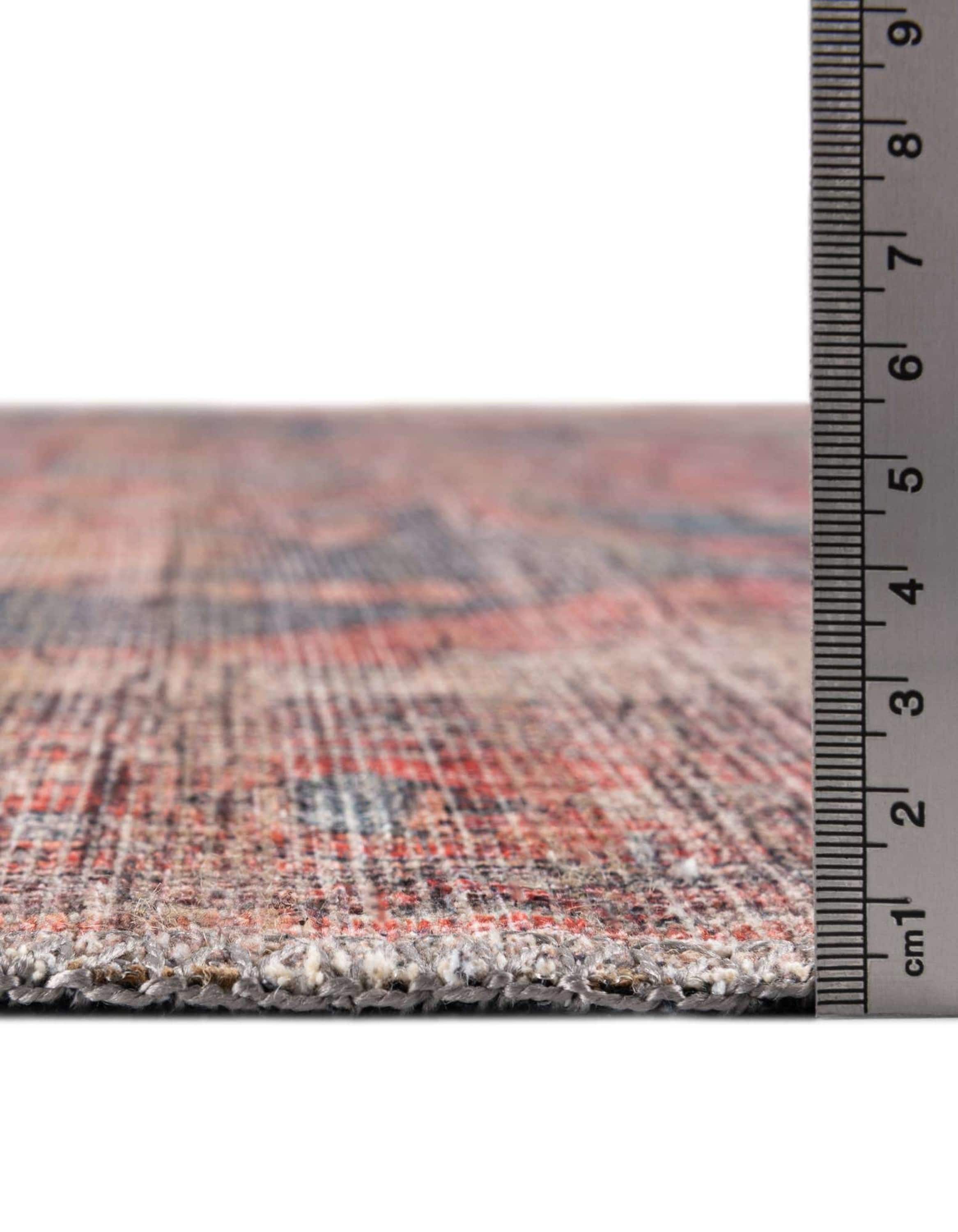 Ivory and Pink Flat Woven Washable Synthetic Area Rug 4' x 6'