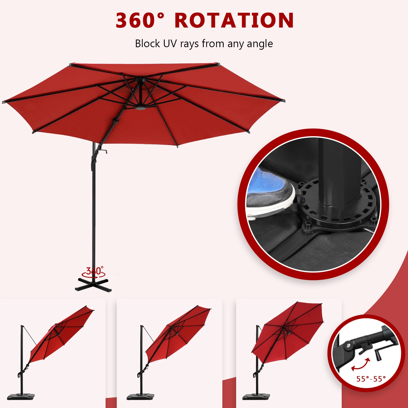 Red 10ft Steel Cantilever Patio Umbrella with Double-Top Canopy